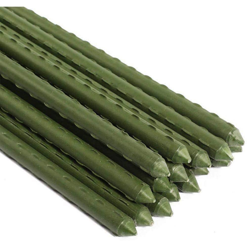 Ecostake 4 ft. Sturdy Steel Garden Stakes Plastic Coated Plant Stakes for Climbing Plants (10-Pack)