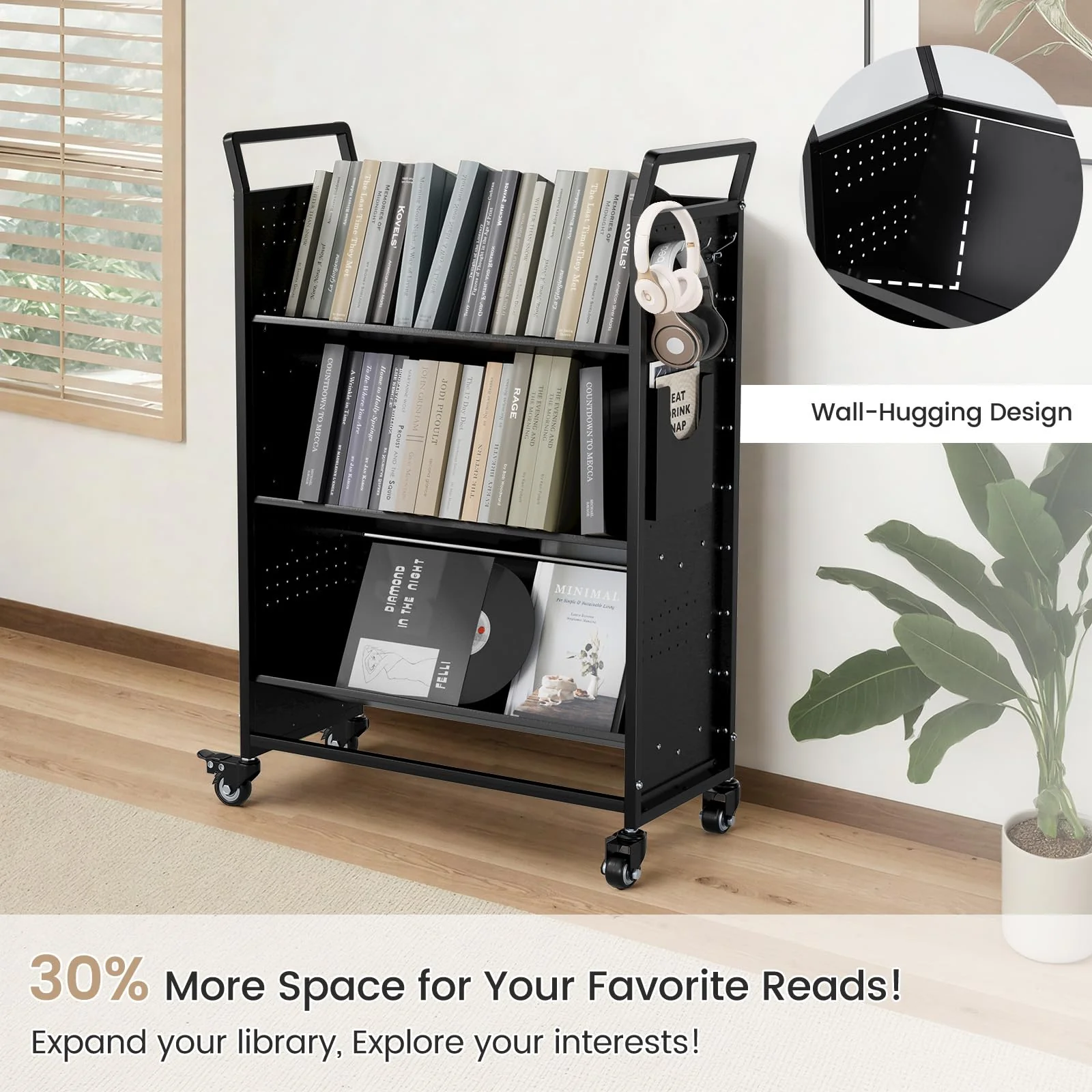 AECOJOY Book Cart with Wheels, 352LBS Rolling Bookshelf Utility Cart with V-Shaped Shelves