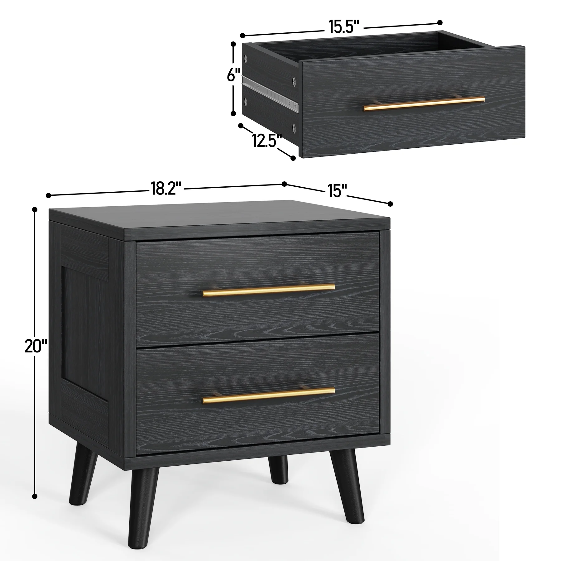Bedroom Set Includes Full Size Bed Frame (Dark Gray), Nightstands, 5-Drawer Dresser Double Wide 6-Drawer Dresser Modern Storage Solution for Stylish Home Decor, Black - Image 9