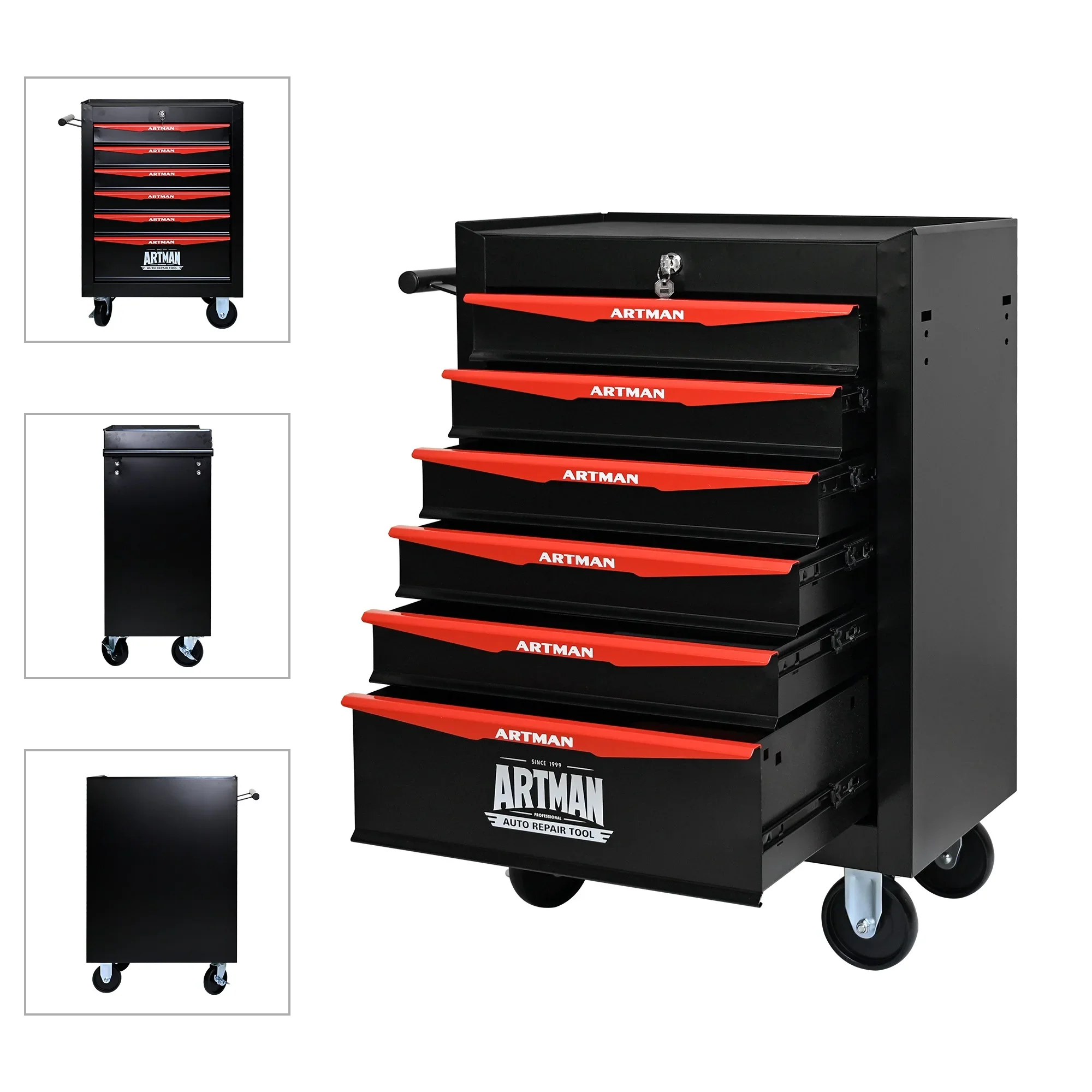 20 Rolling Metal Tool Chest with 6 Drawers, Ball Bearing Slides, Steel Tool Storage Organizer, Black & Red