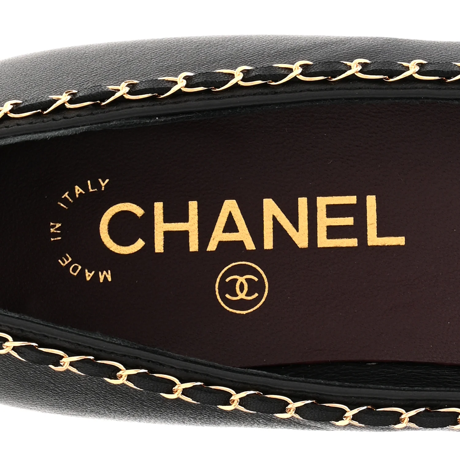 Lambskin Patent Cap Toe Chain Around Ballerina Flats 36 Black