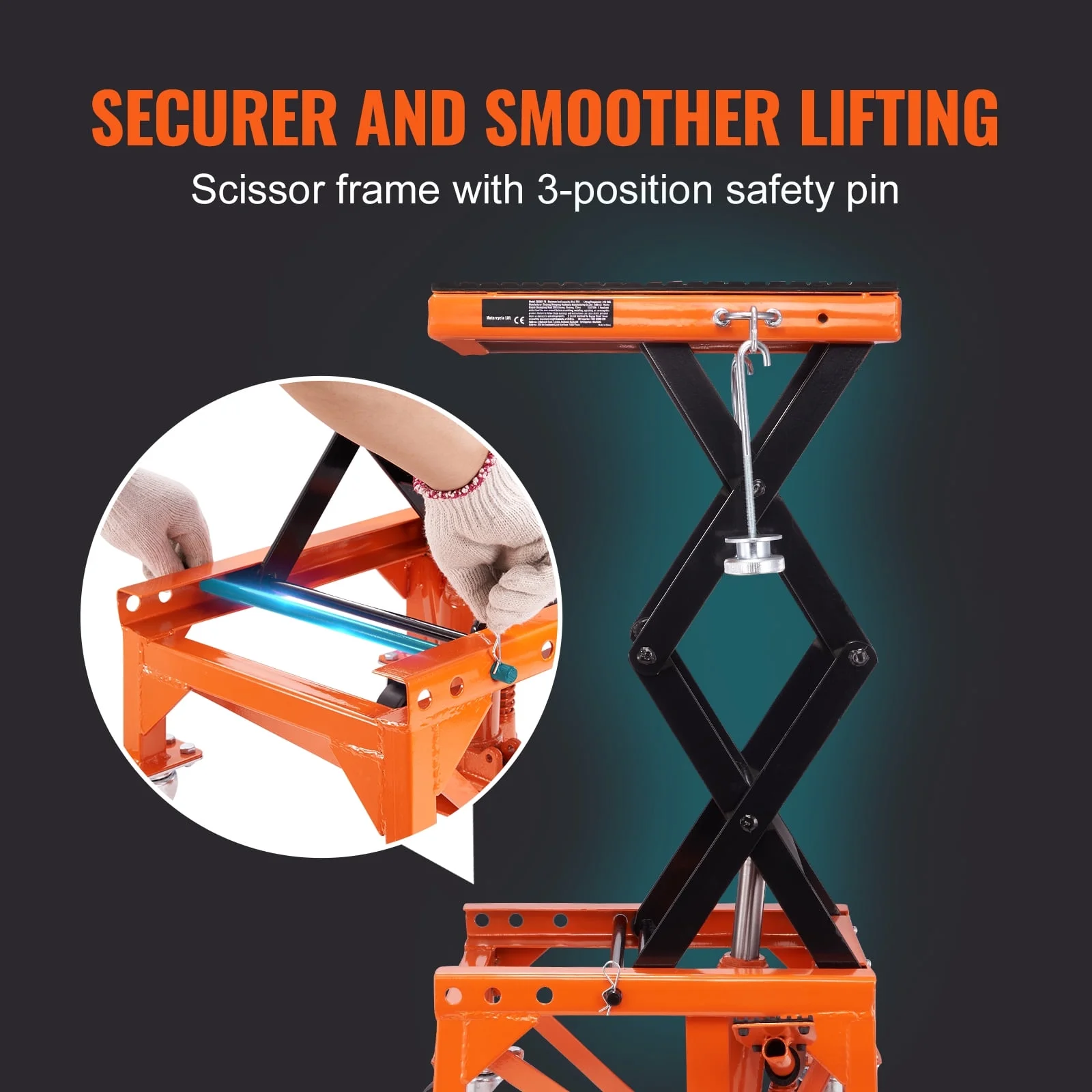 Hydraulic Motorcycle Lift Table 350 lbs Height 13'-36' Dirt Bike Scissor Jack Stand with Wide Deck Safety Pin J-hook - Image 4