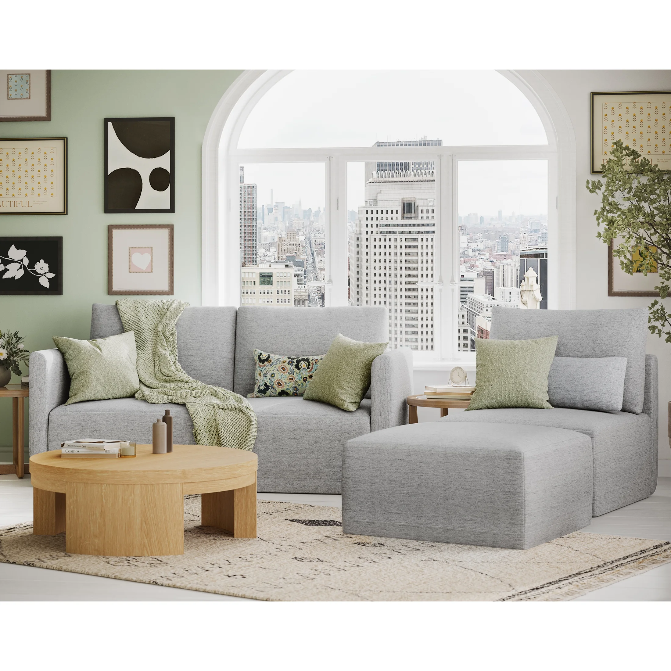 Beautiful Drew Modular Sectional Sofa with Ottoman, Gray Fabric(Gray) - Image 10