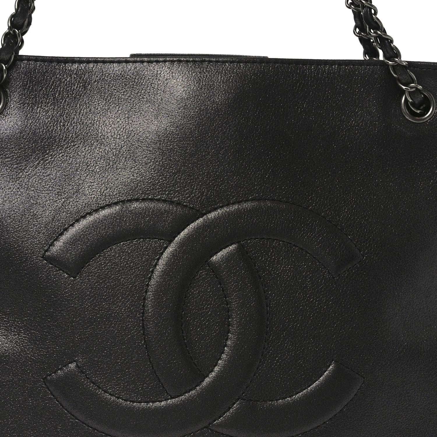 Iridescent Calfskin CC Large North South Shopping Tote Black