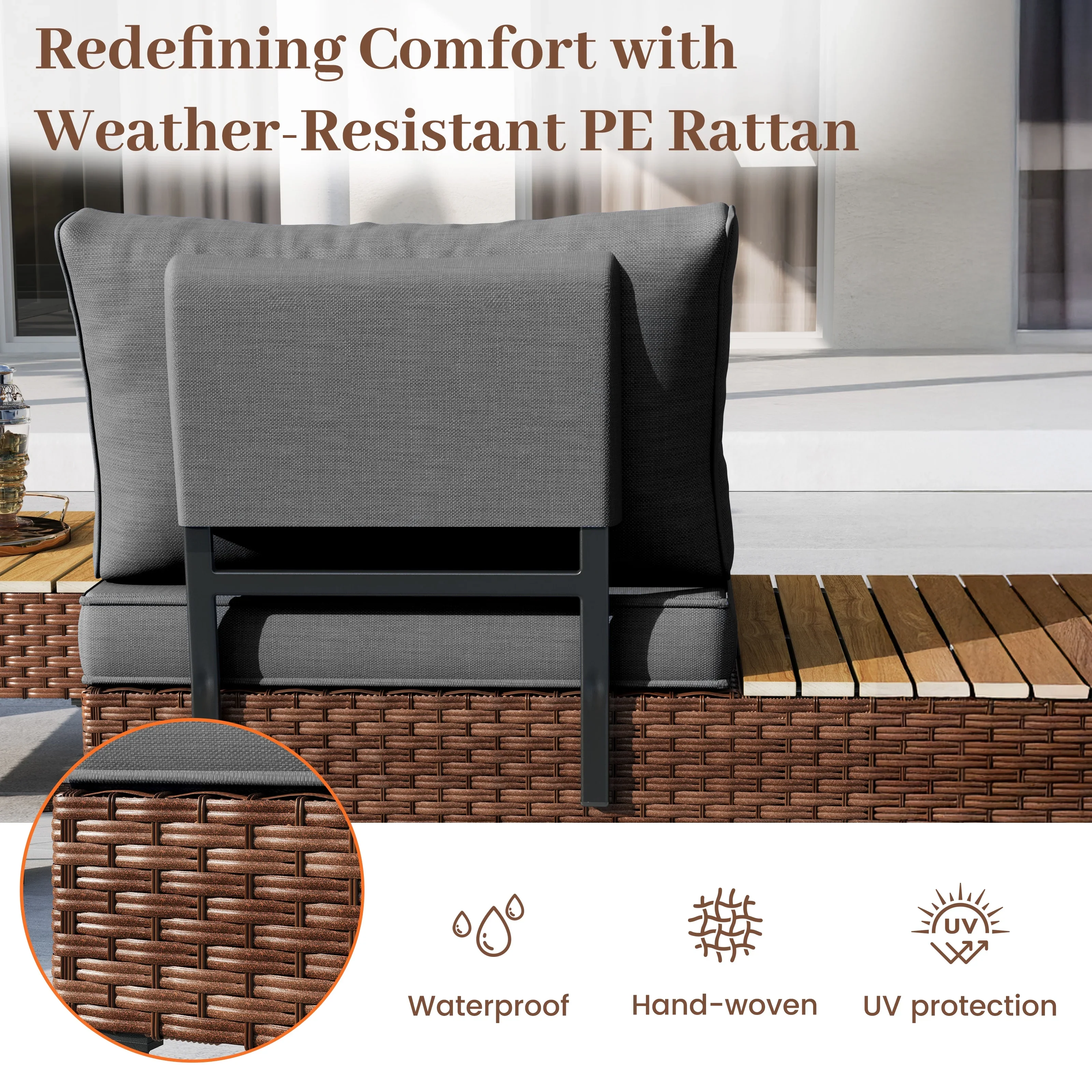 ELPOSUN L Shaped Conversation Sectional Sofa Set with Coffee Table, 5 Pieces Patio Furniture Seating Group with Side Table for Backyard Garden, Beige Grey