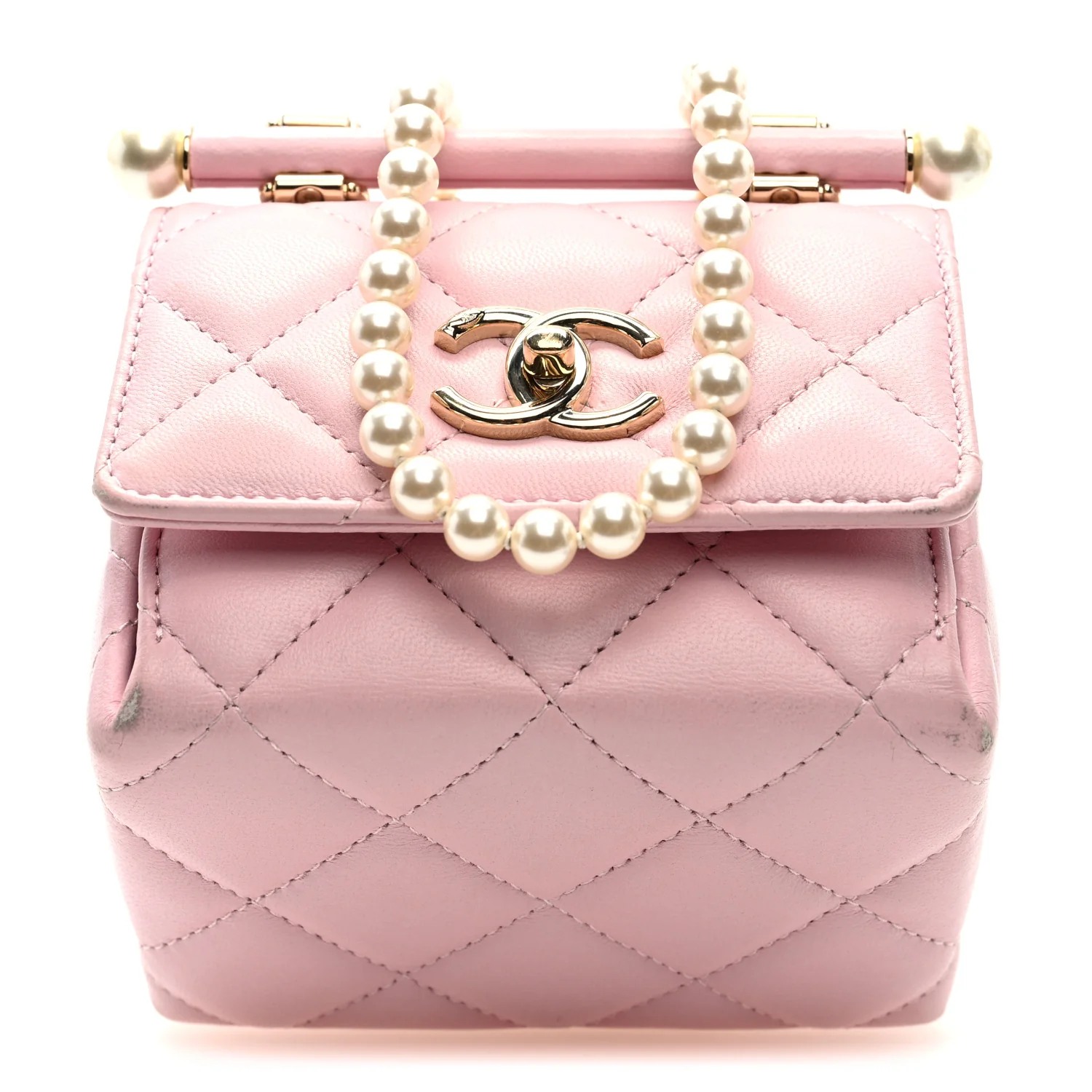 Lambskin Quilted Pearl Pyramid Clutch With Chain Pink