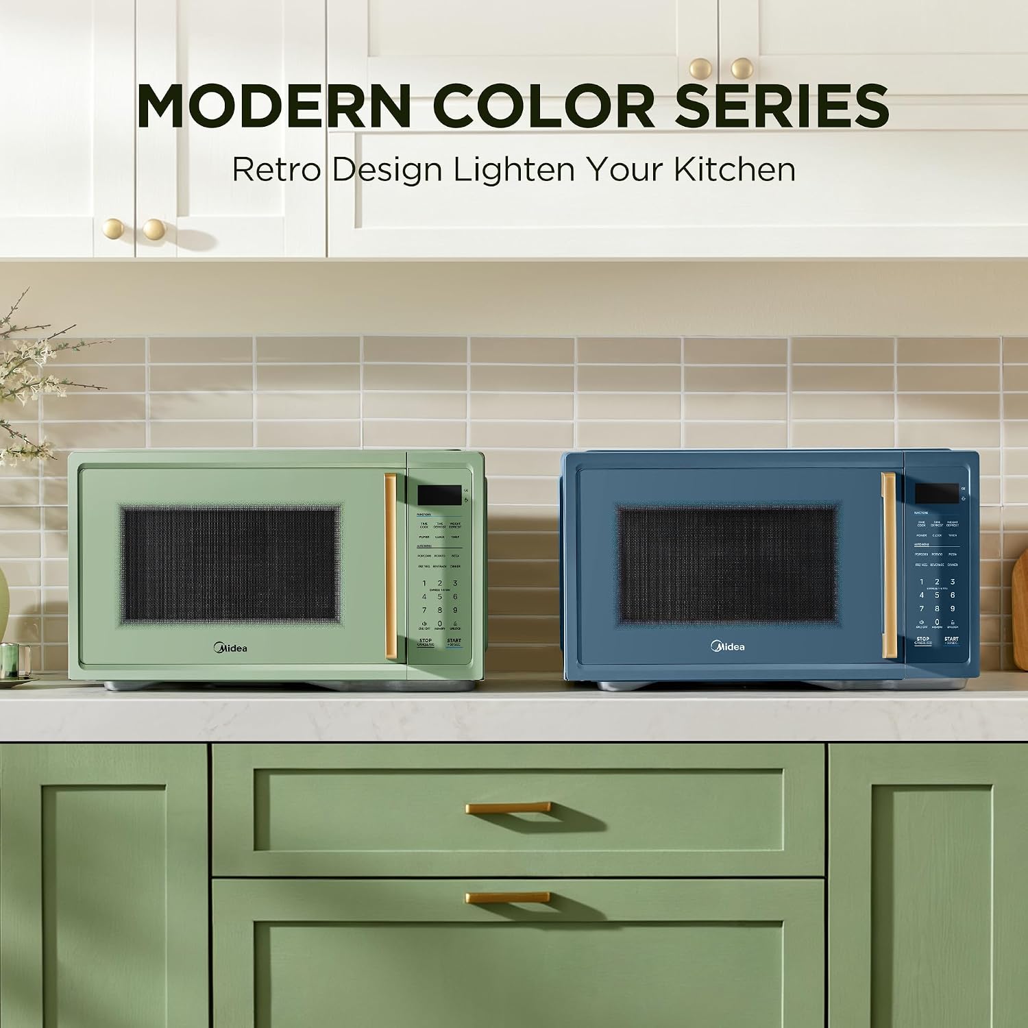 Midea Retro Countertop Microwave, 1.1 CuFt, 1000W, 6 Presets, Sage Green