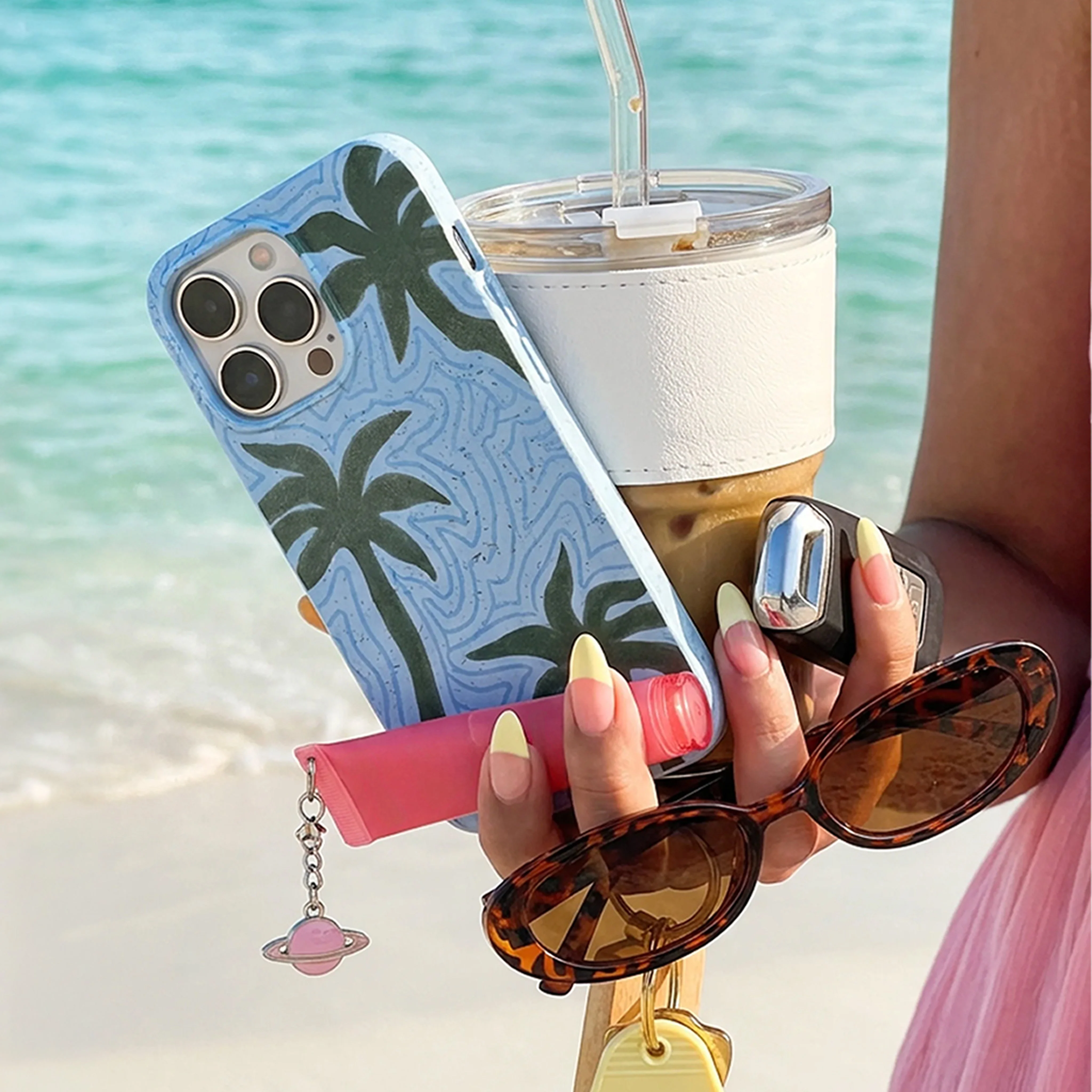 Powder Blue Palm Echo iPhone 16 Case