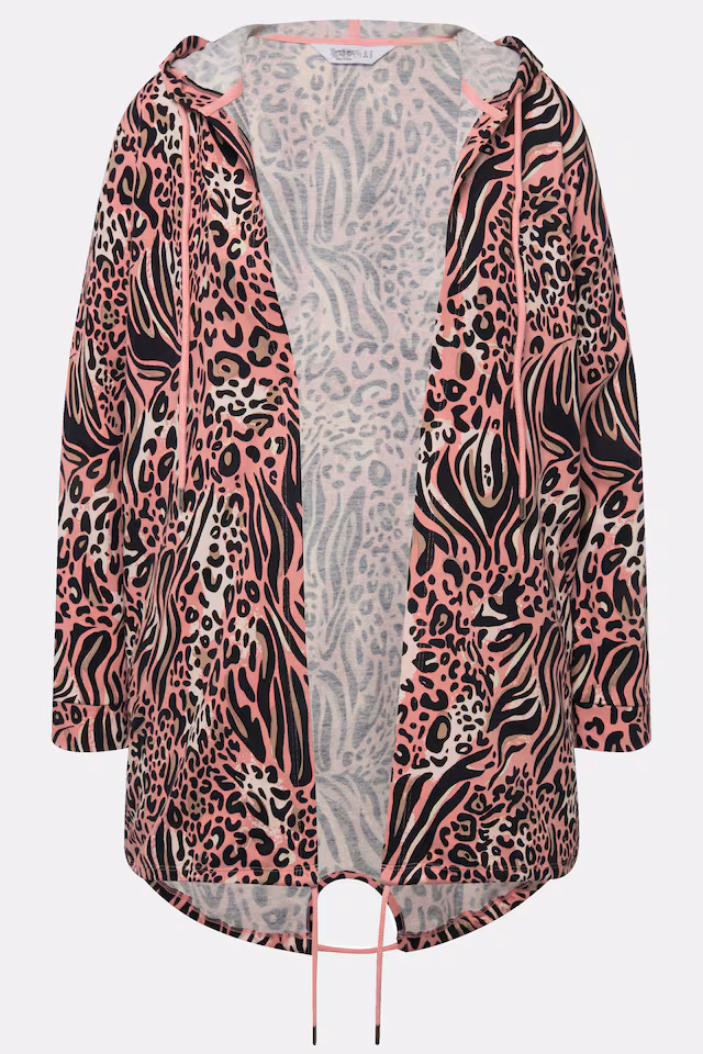 Hooded Long-Sleeve Sweat Fabric Animal Skin Pattern Jacket