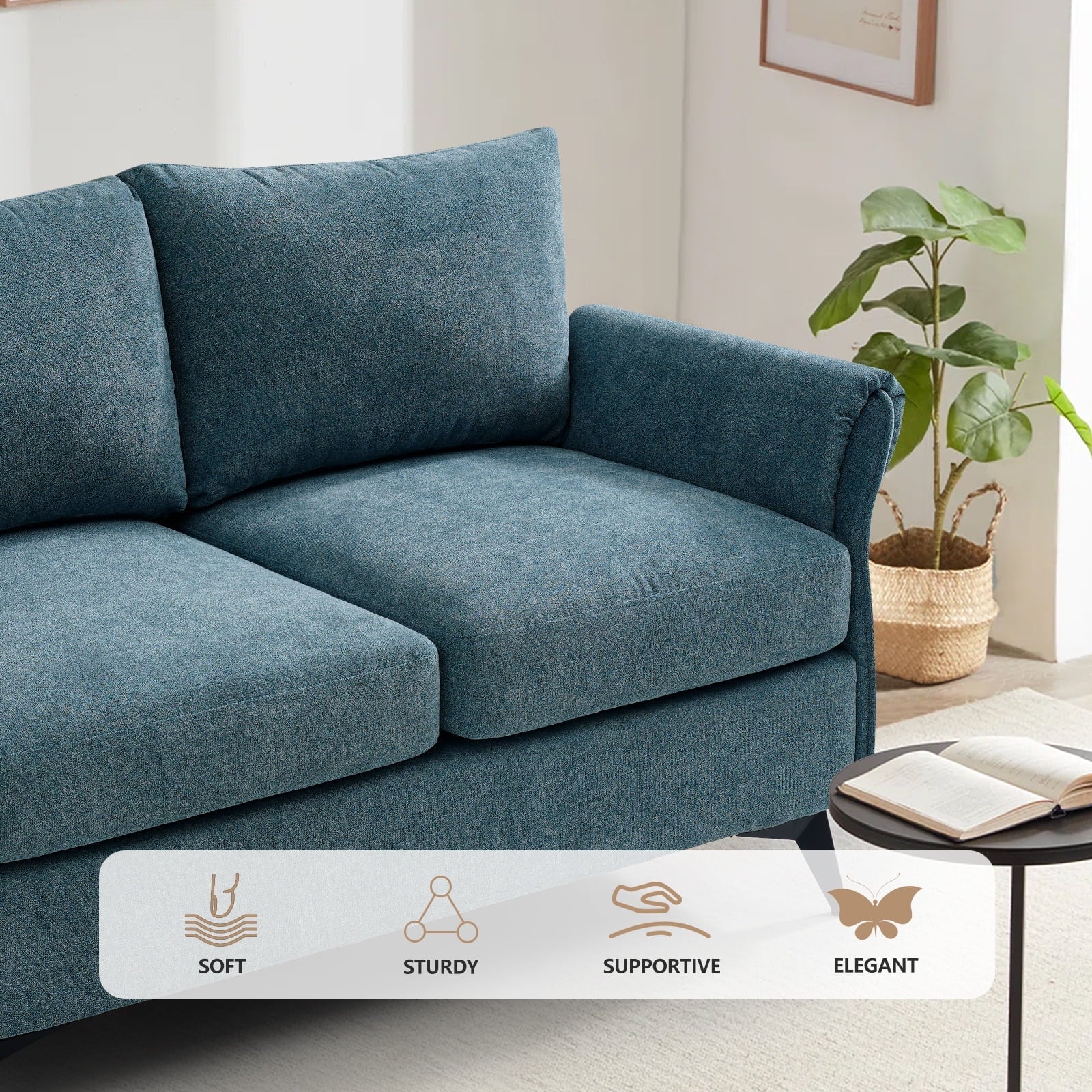 Fairyland Modern Sofa for Living Room, Small Loveseat for Small Space, Easy to Install, Blue(Beige)