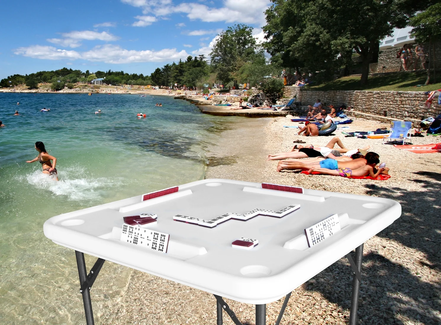 Bene Casa Foldable Domino Table with Built - in Drink Holders, 38