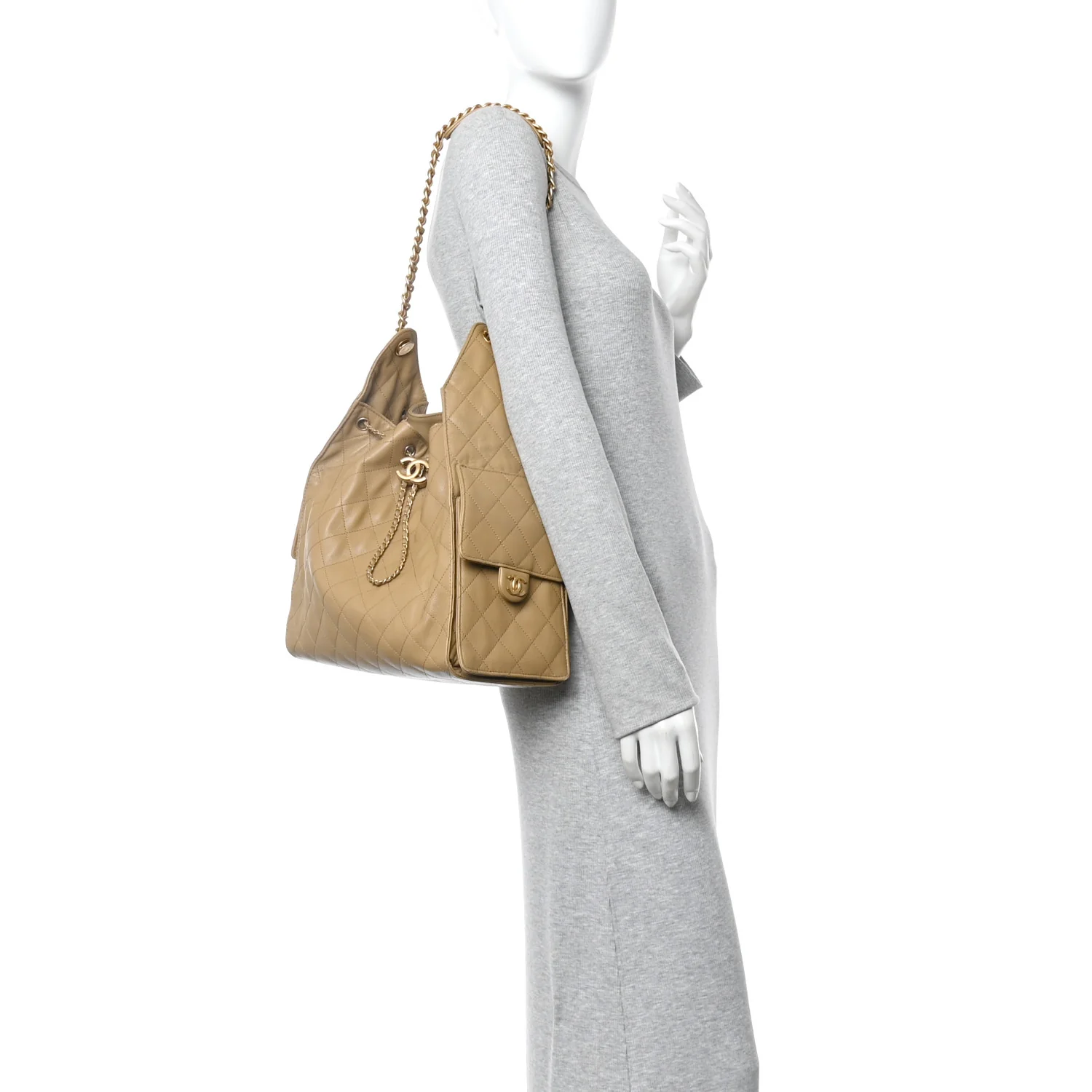 Caviar Quilted Medium Chanel 25 Handbag Dark Beige