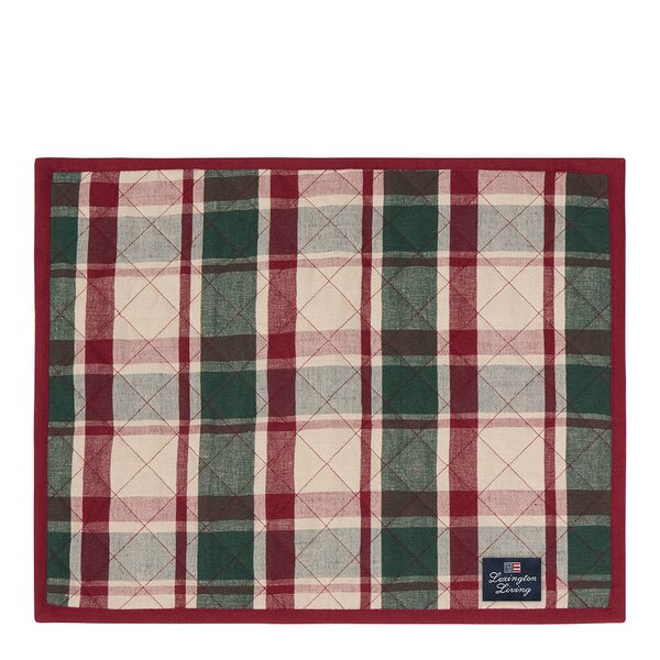 Spisebrikke vattert lin/bomull 35x45 cm rutete grønn/rød/beige