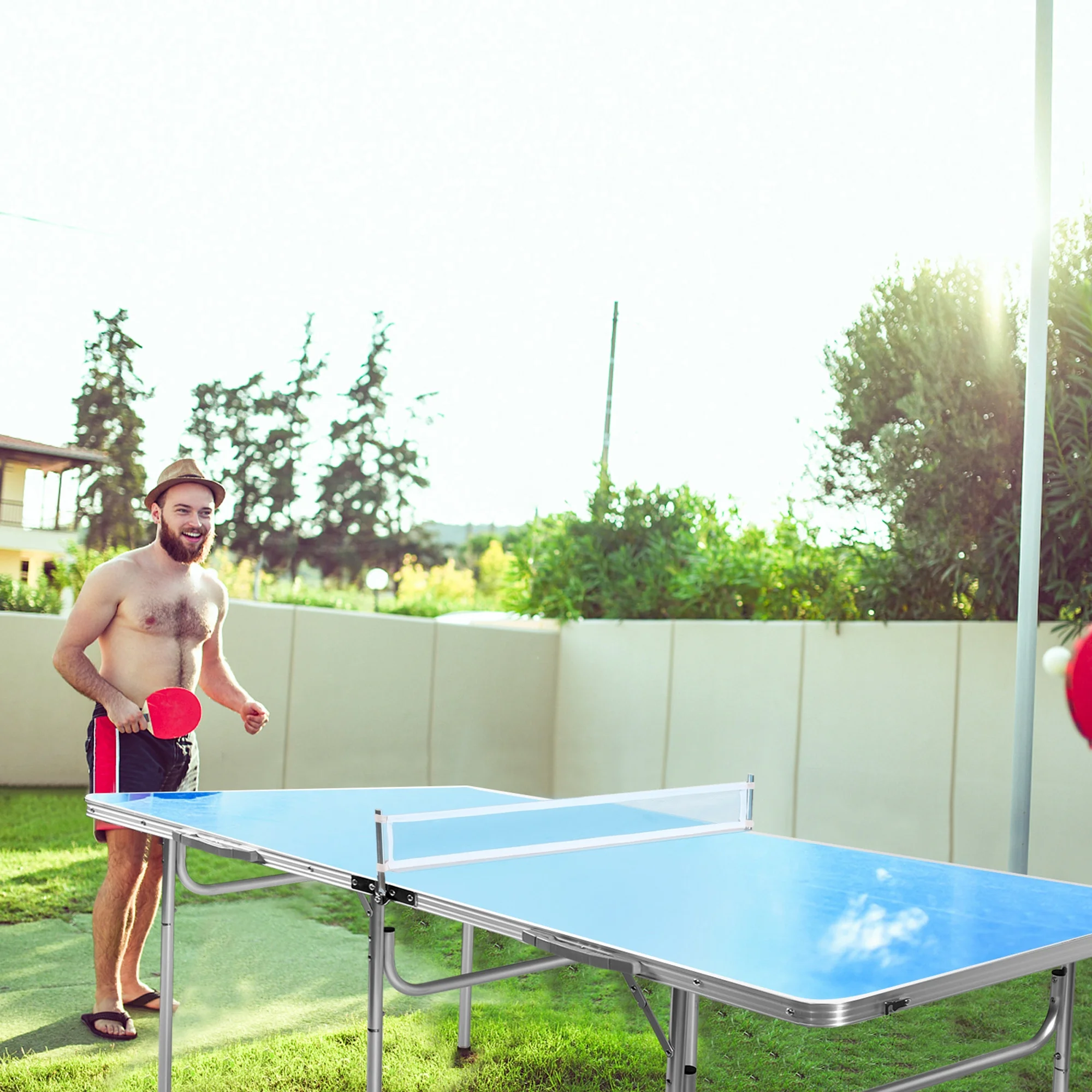 Folding Table Tennis Table Portable Ping Pong Table w/ 2 Paddles 2 Balls - Image 3