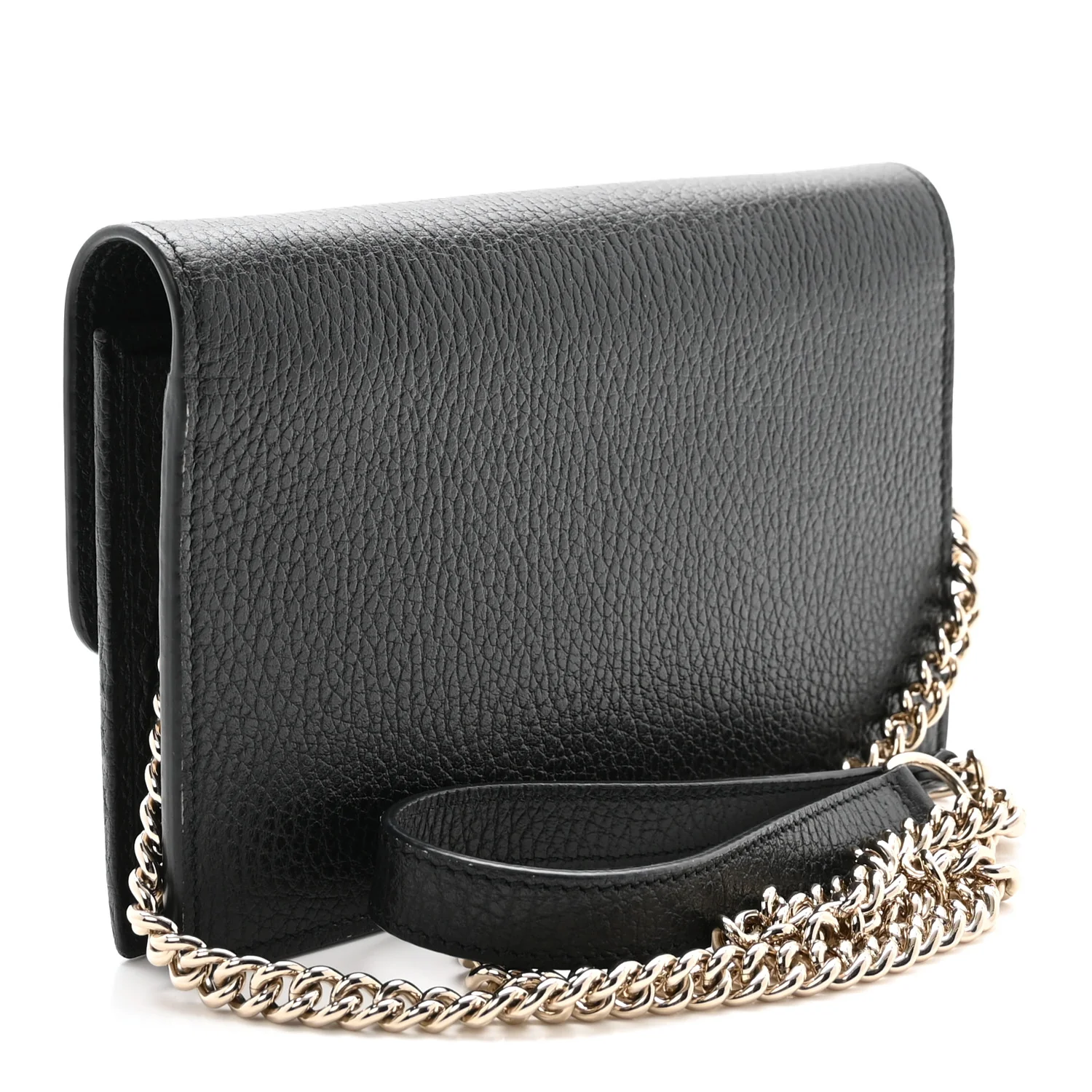 Dollar Calfskin Interlocking G Chain Wallet Black