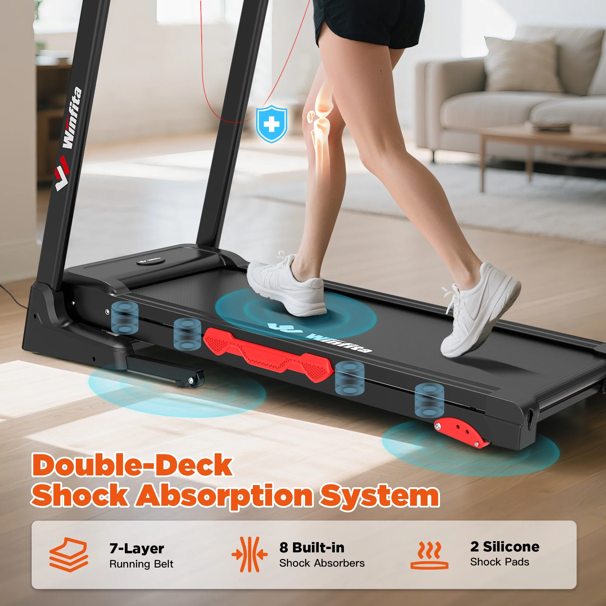 3.5HP Folding Incline Treadmill with 64 Preset Programs Bluetooth Electric Walking Treadmill Machine for Home, 0.6-8 MPH, 300 lbs - Image 3