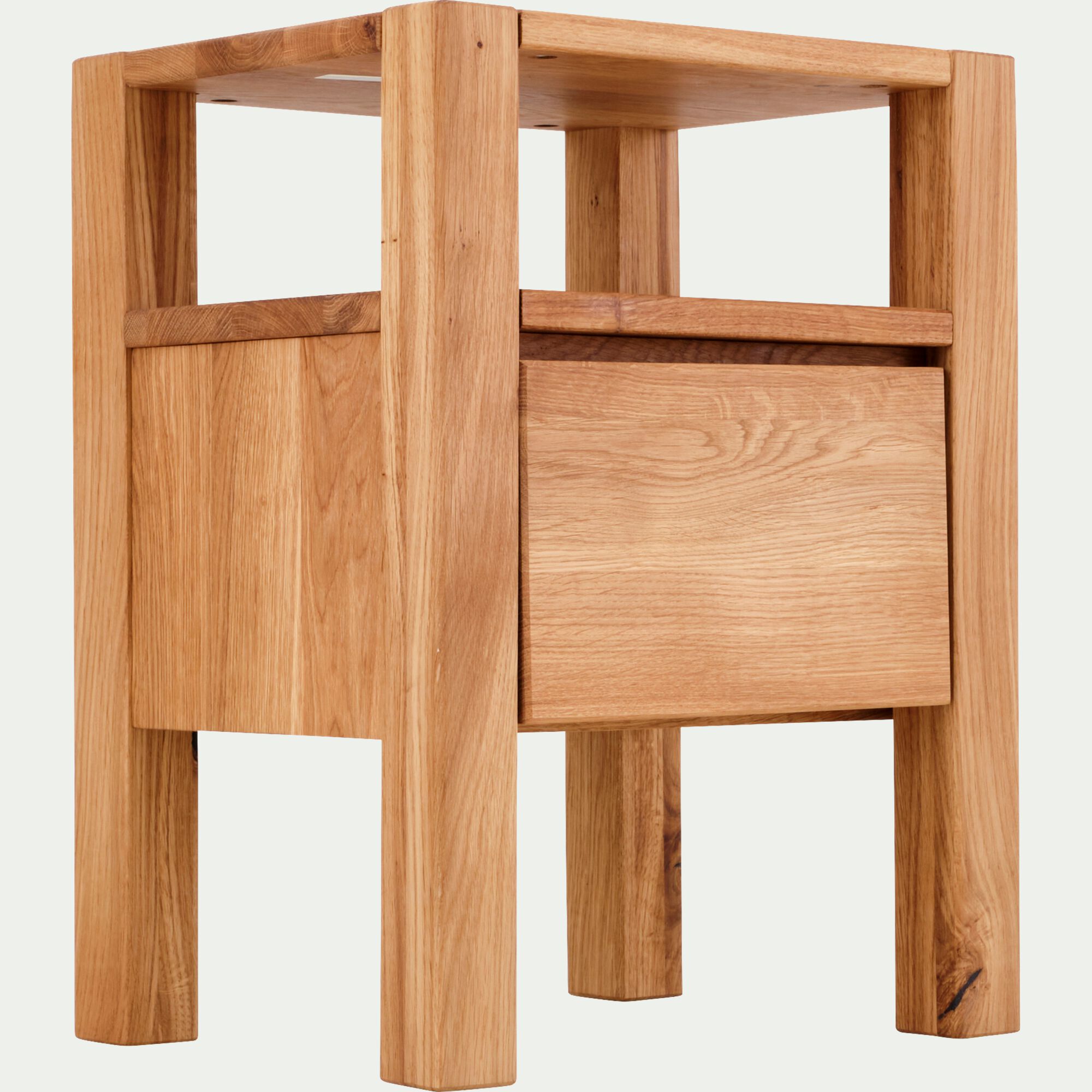 RENO - Table de chevet en chêne massif 1 niche et 1 tiroir - bois clair