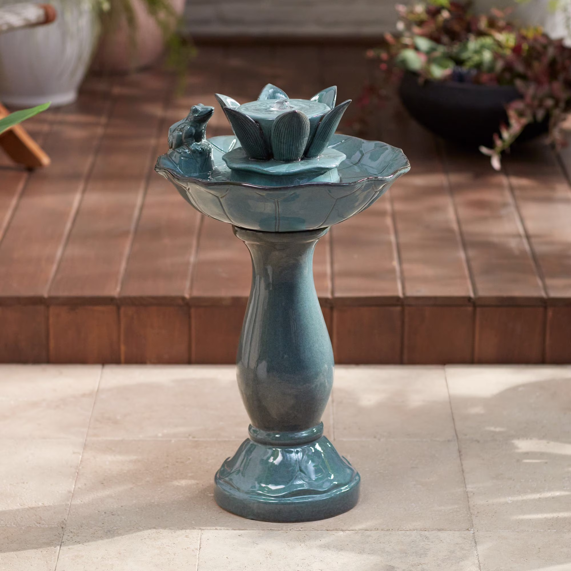 Pleasant Pond 25 1/4 High Large Asian Outdoor Decor Ceramic Floor Fountain Frog Pedestal Outside Garden Patio