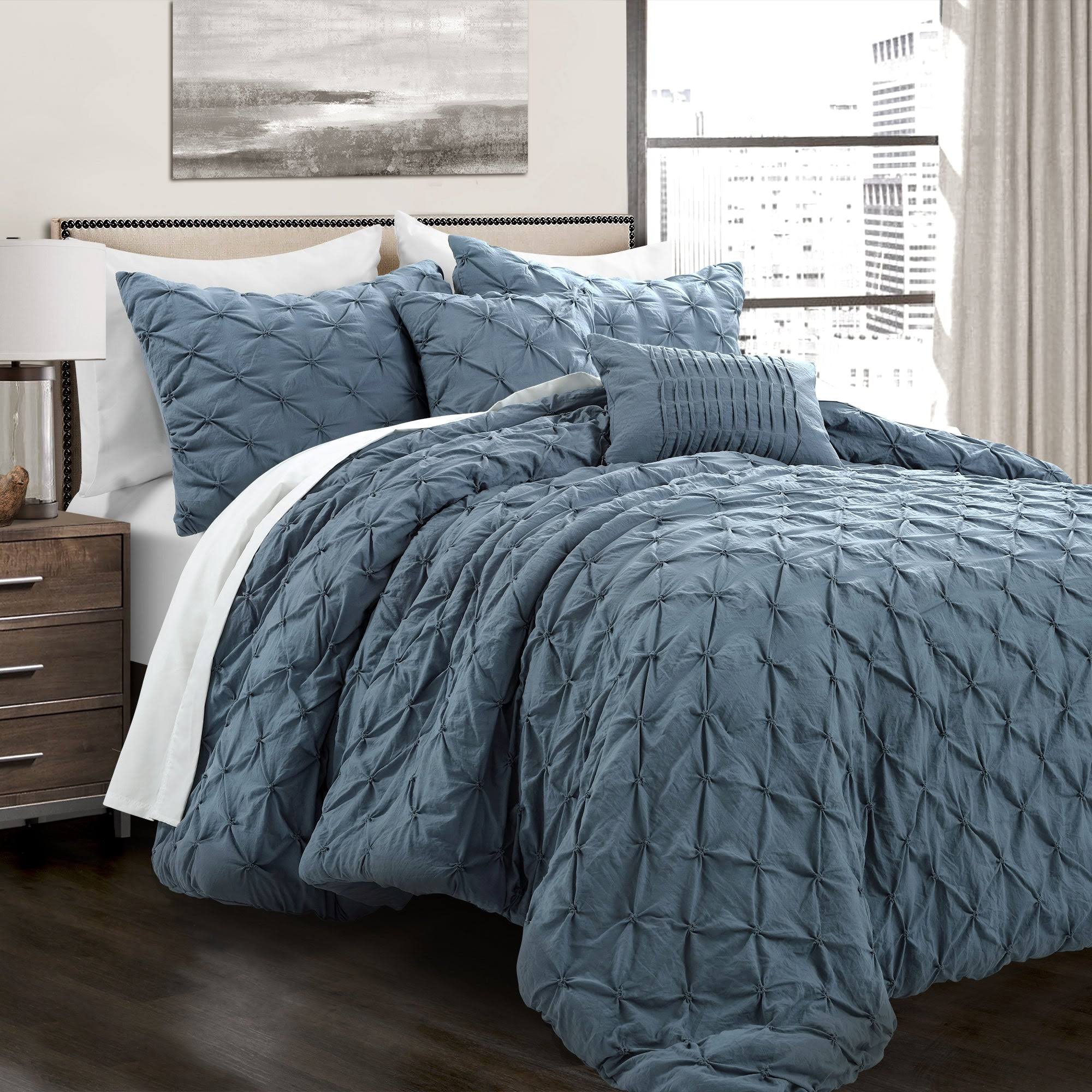 Lush Decor Ravello Pintuck Comforter Stormy Blue Set King