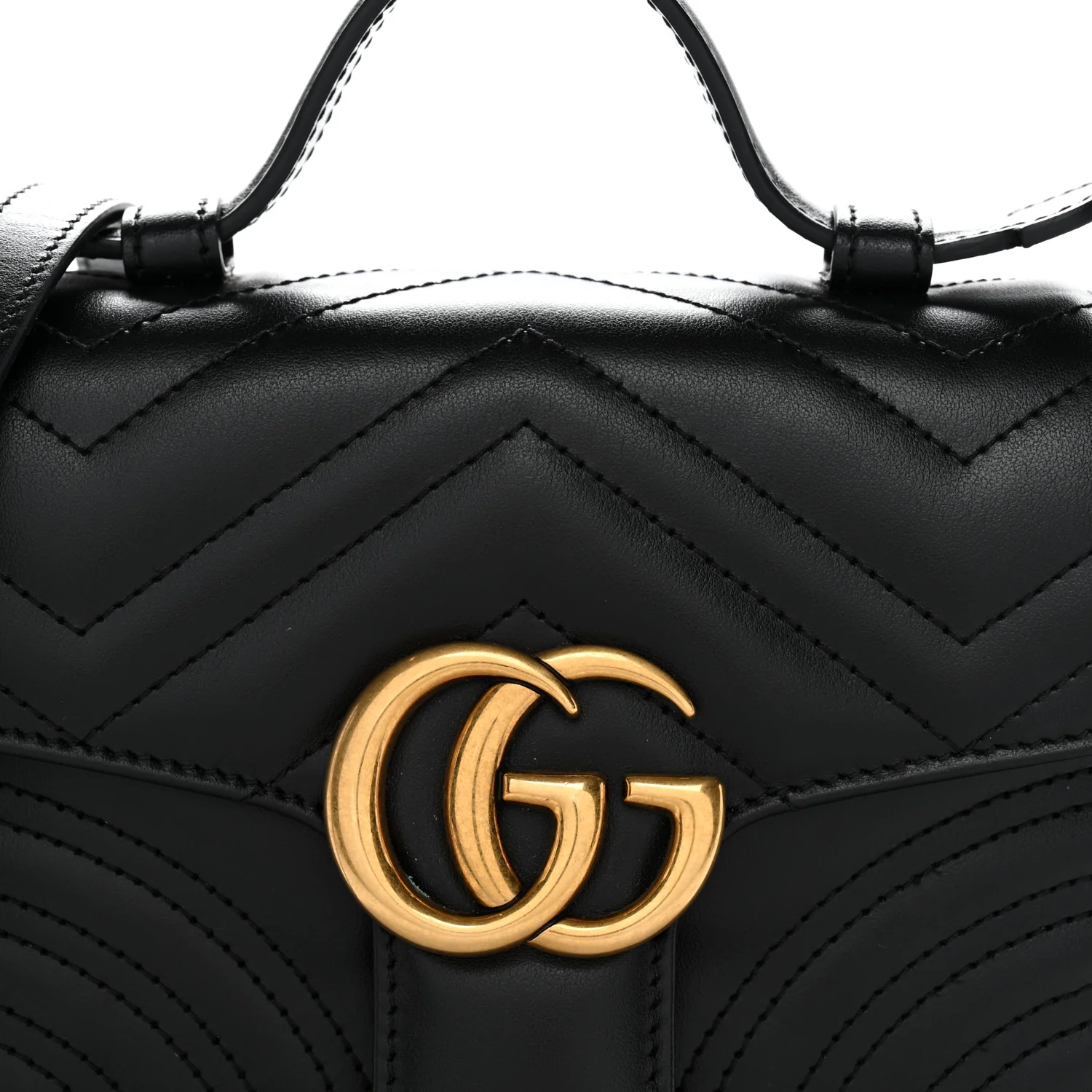 Calfskin Matelasse Mini GG Marmont Top Handle Shoulder Bag Black
