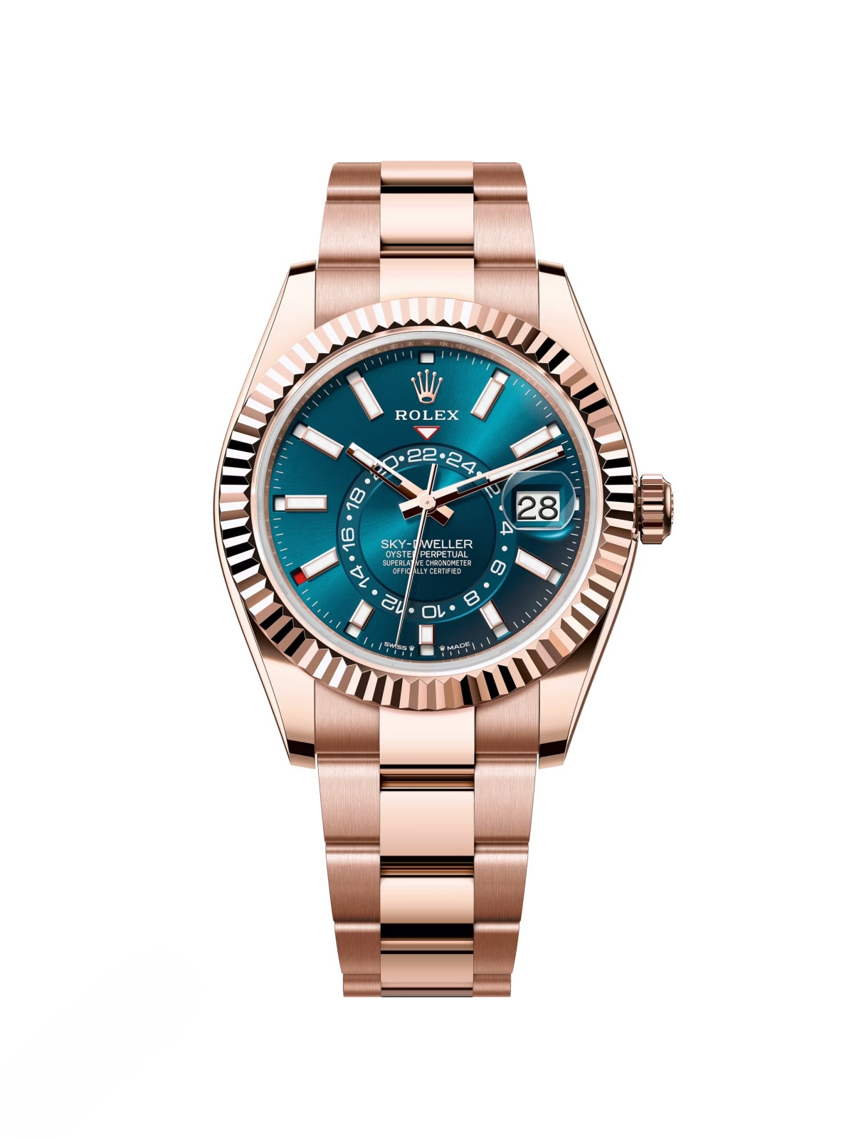[Super Clone]RLX  Sky-Dweller 42mm Rose Gold Blue Dial Oyster - 336935