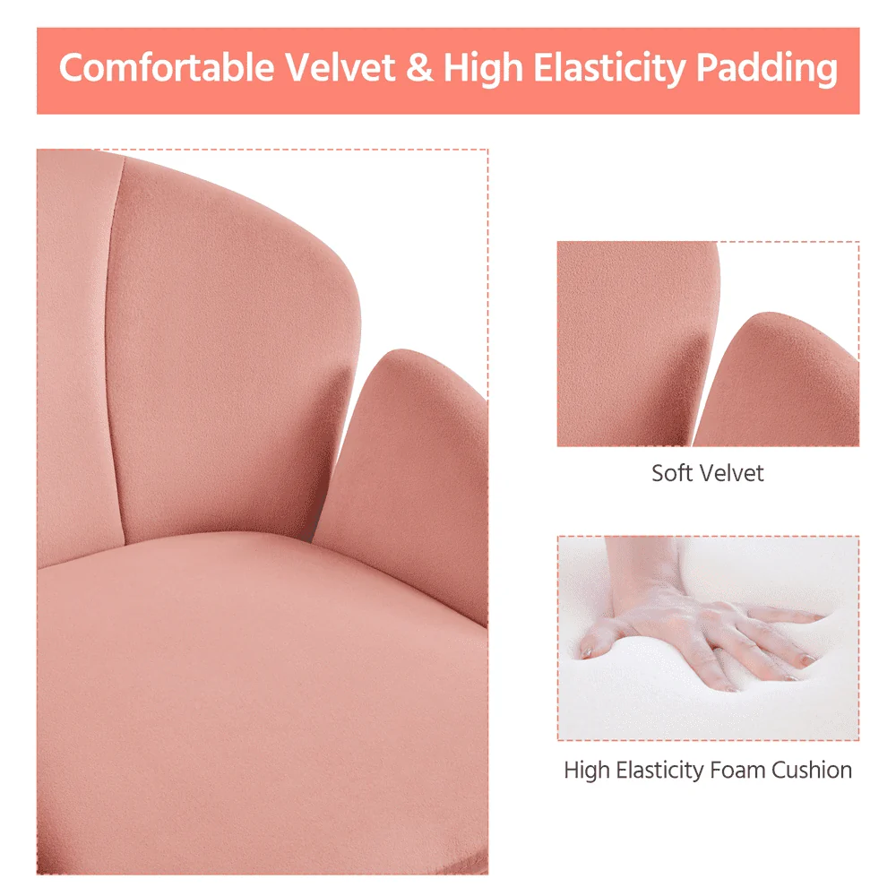 Yaheetech Modern Vanity Chair Swivel Rolling Chair with Armrests, Pink(1/Black) Image 4