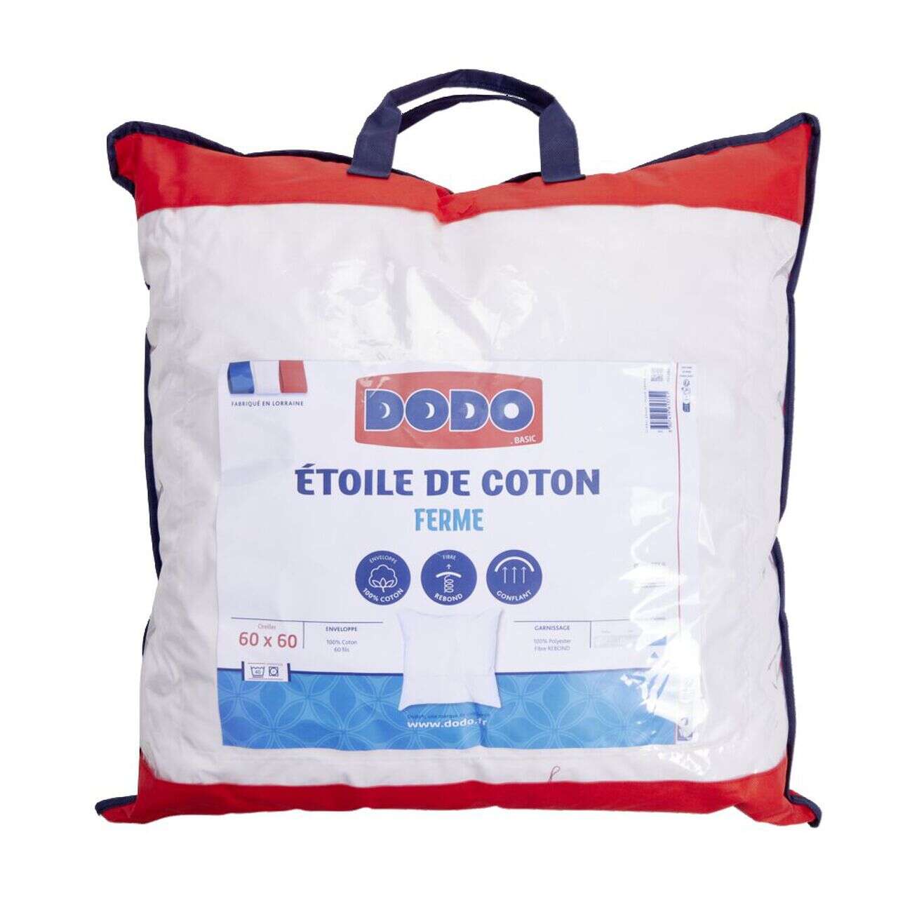 Oreiller ferme 60 x 60 cm blanc DODO enveloppe coton