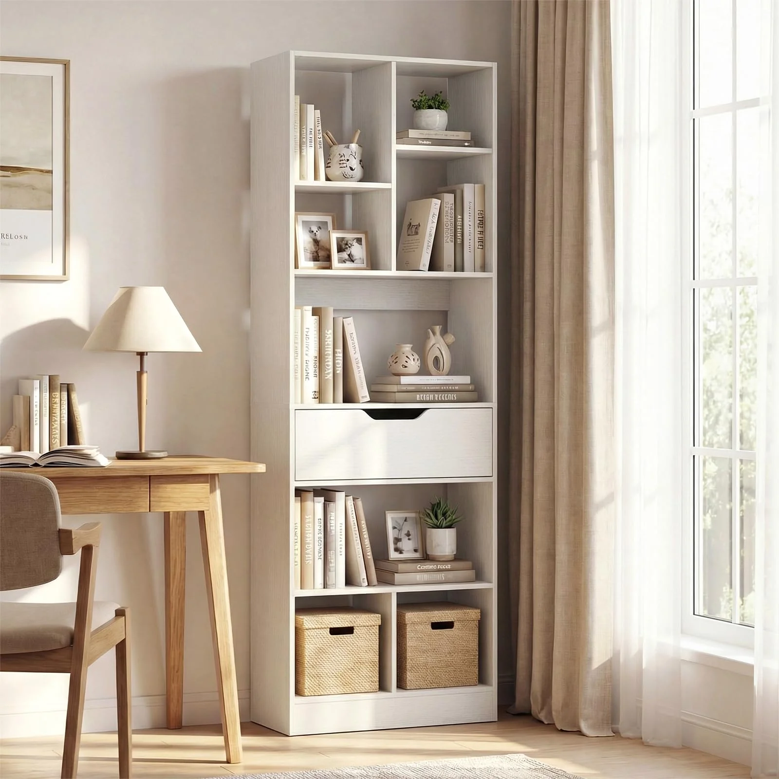 Tangkula 61” Tall Open Bookcase with Drawer(1/2)