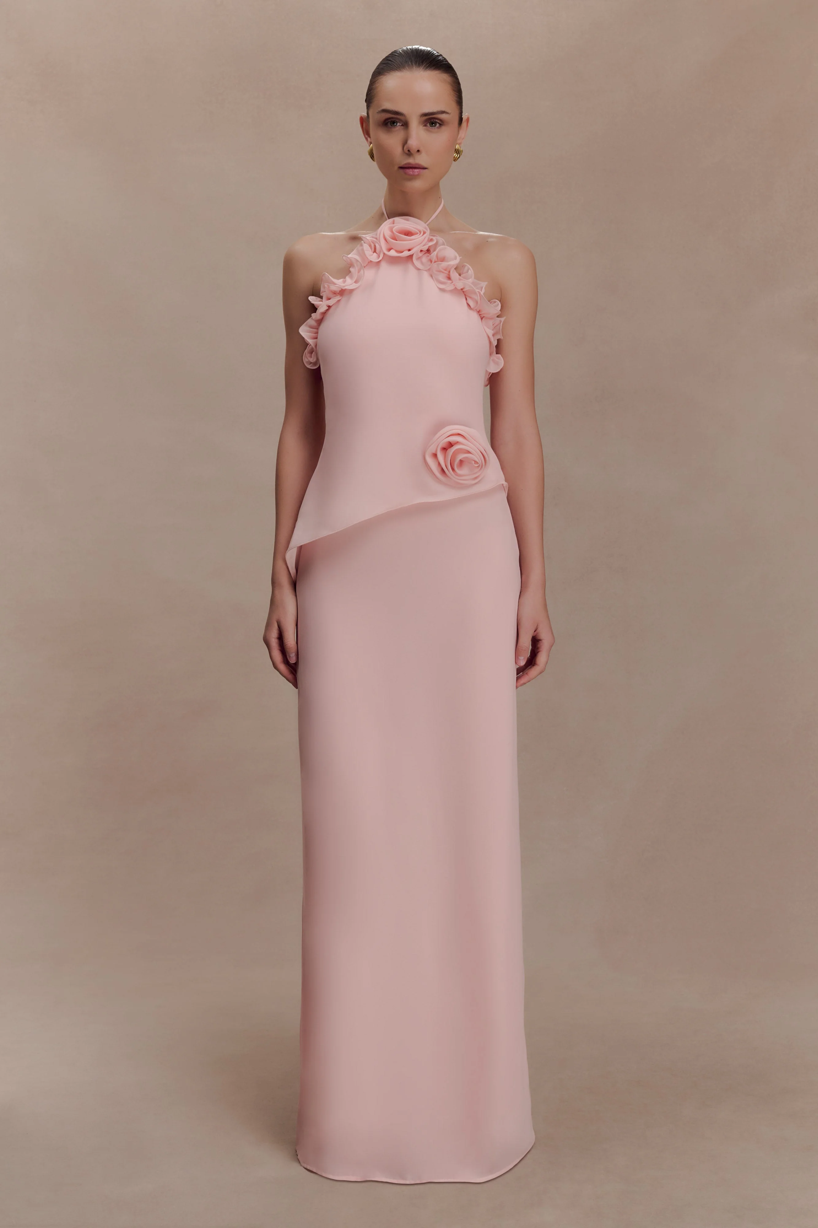 Melissa Chiffon Flower Maxi Dress - Baby Pink