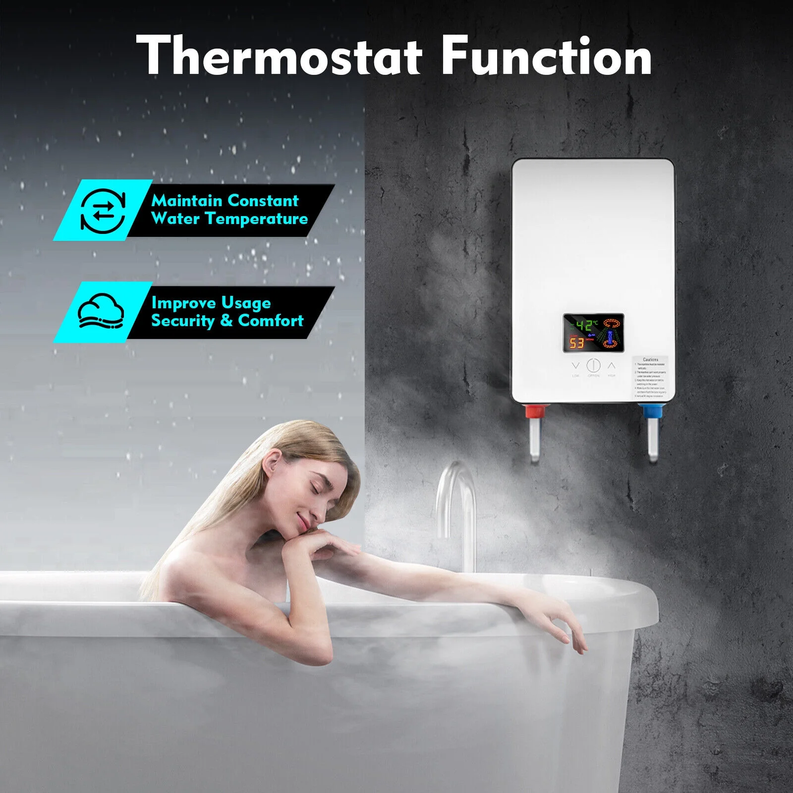 4500W Whole House Electric Water Heater Tankless Instant Water Heater with Shower Head 110V 30 - 55