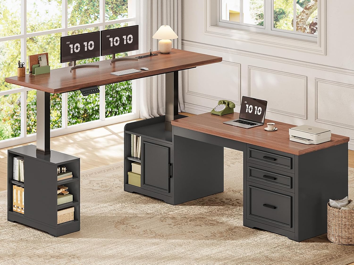 SEDETA Farmhouse L Shaped Electric Standing Desk, 63