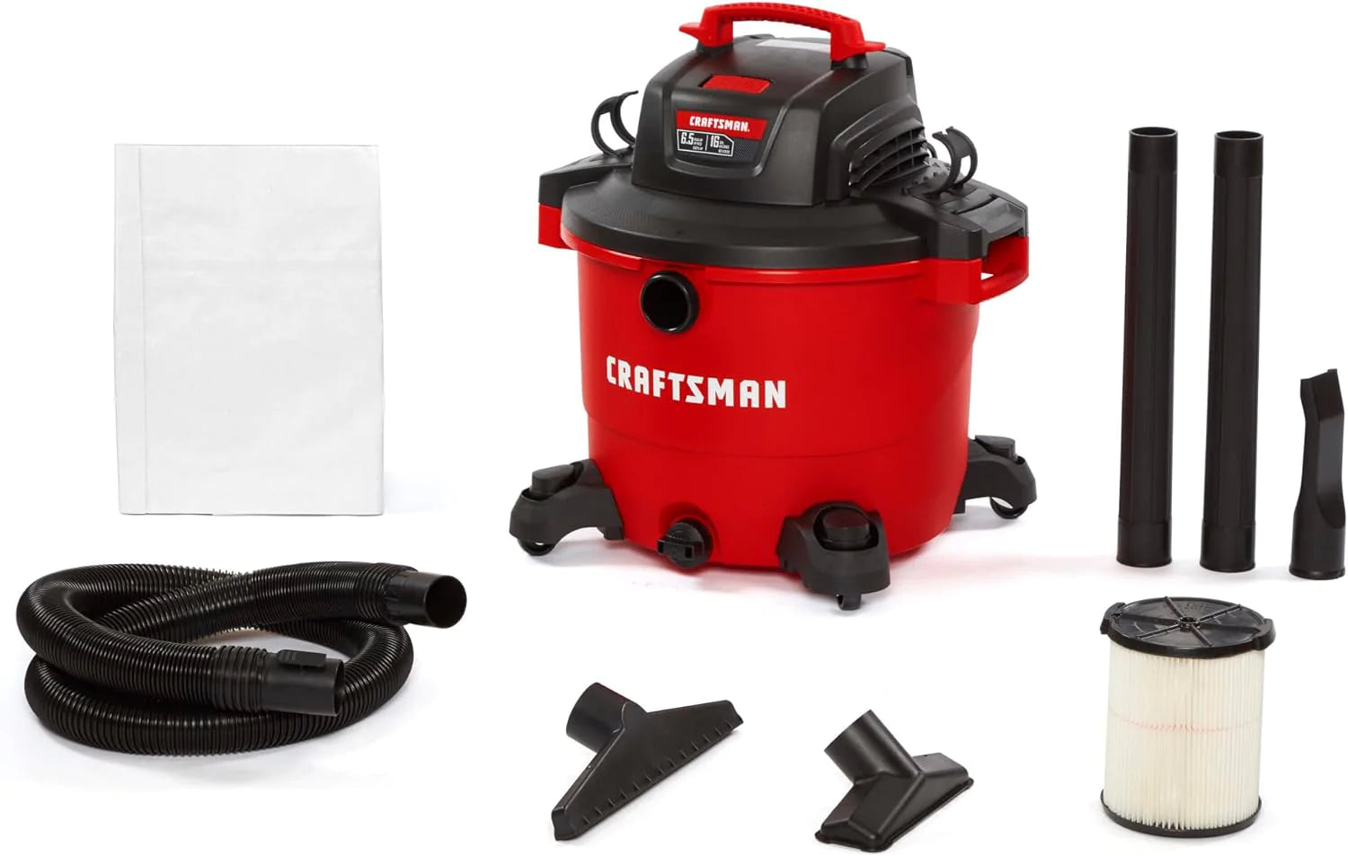 Aspirateur eau et poussière de 60 litres (16 gallons) et de 6,5 CV (puissance maximale), aspirateur d'atelier robuste