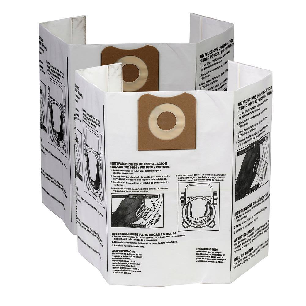 Ridgid VF3502 High Efficiency, Dry Pickup Dust Bags for 12 - 16 Gallon Ridgid