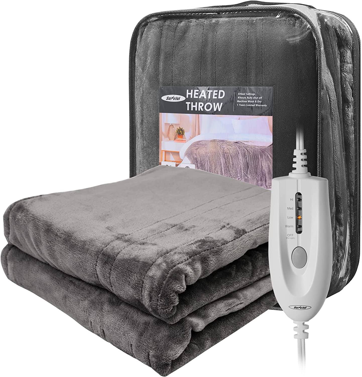 Superjoe Electric Blankets King Size Heated Blanket 100'' x 90'' King Blanket with Dual Controllers, 10 Heat Settings, Auto-Off Timer, Gray Warm Gifts