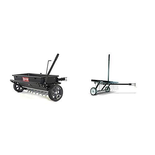 45-0543 Semoir/épandeur à gazon tracté de 45 kg (100 lb), noir et scarificateur à dents tracté de 102 cm (40 po) 45-0294, noir