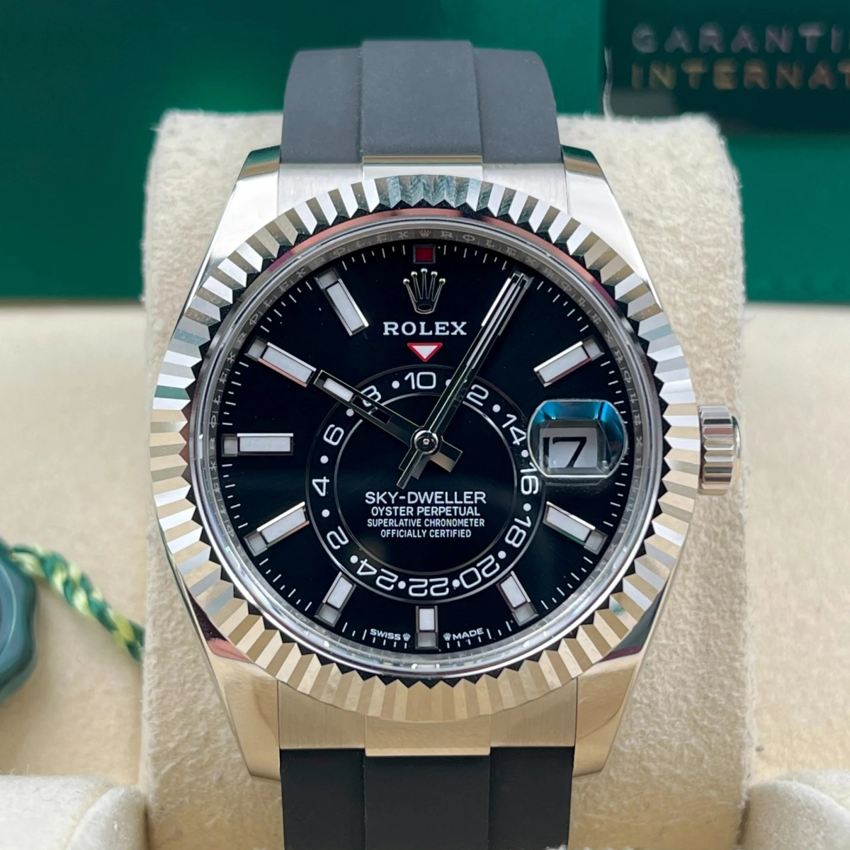 [Super Clone]RLX  Sky-Dweller 42mm White Gold Black Dial Oysterflex - 336239