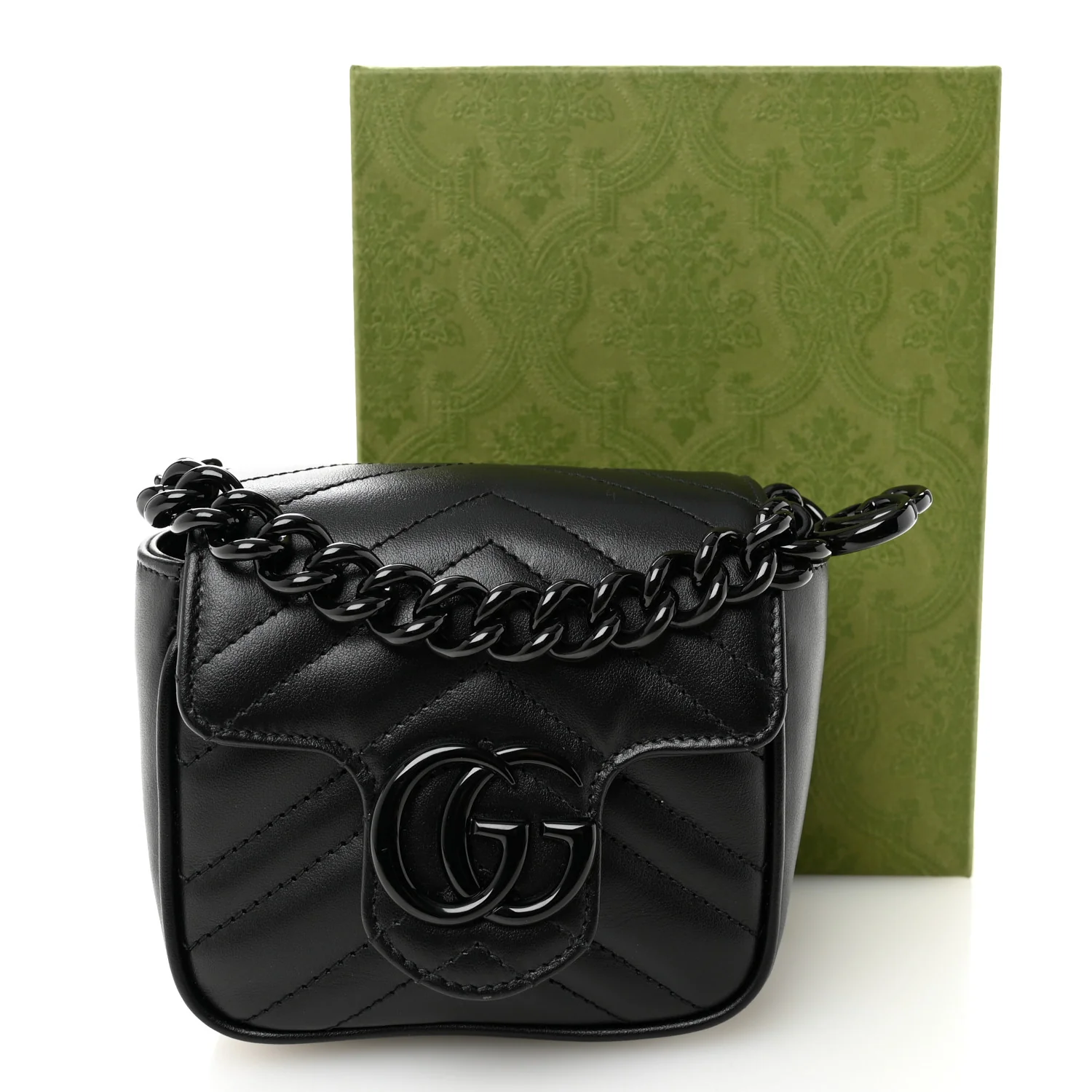Calfskin Matelasse Monochrome GG Marmont Chain Mini Belt Bag Black