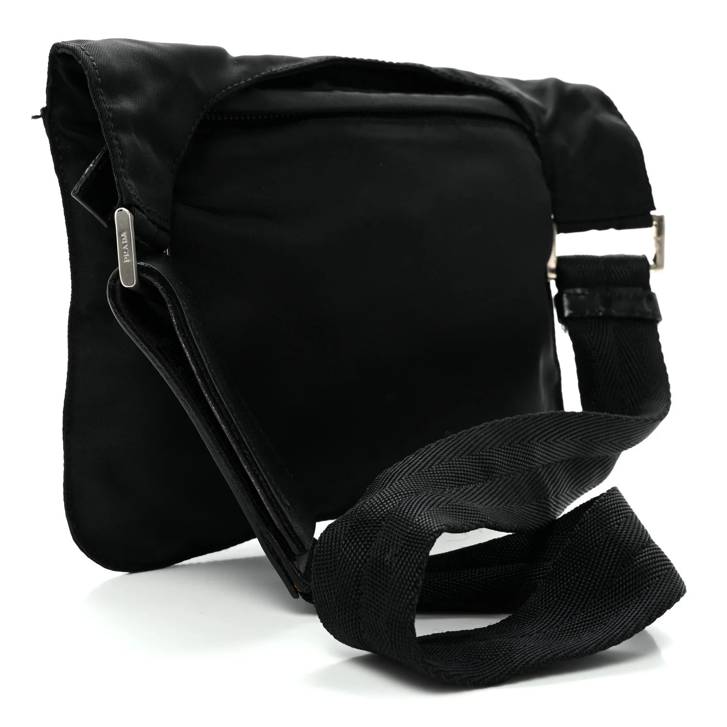 Nylon Mini Flat Messenger Bag Black