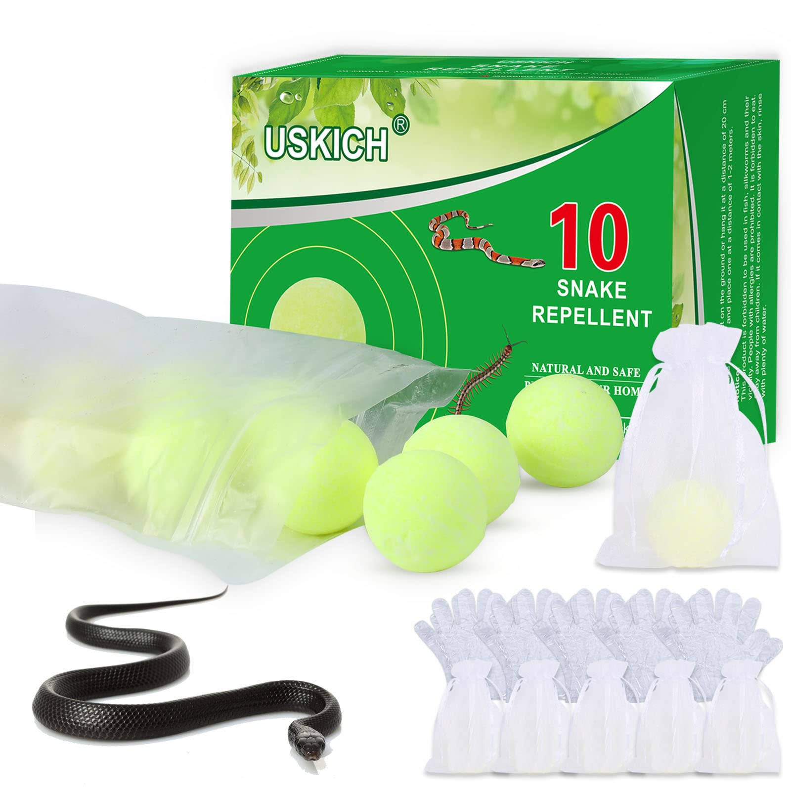 USKICH 10 Pack Snake Away Repellent, Snake Repellent Balls for Repelling Snakes Rats and Other Pests, for Yard Lawn Garden Camping Fishing, Natural