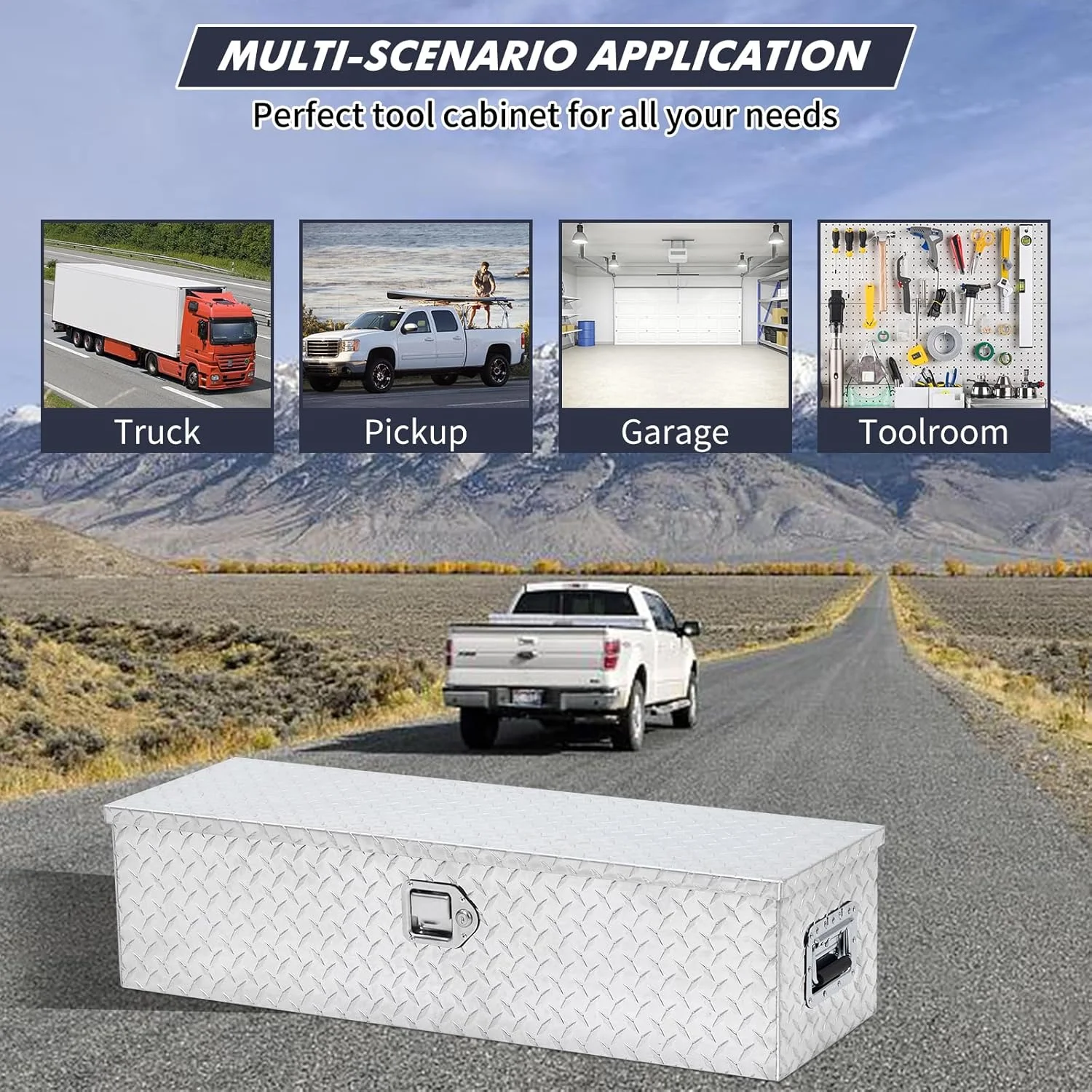 48" Aluminum Truck Tool Box for Pickup Truck Bed RV Toolbox, Heavy Duty Tool Storage Box, Waterproof Storage Organizer Chest with Handle and Lock, 48"x15"x15"(Silver) - Image 6