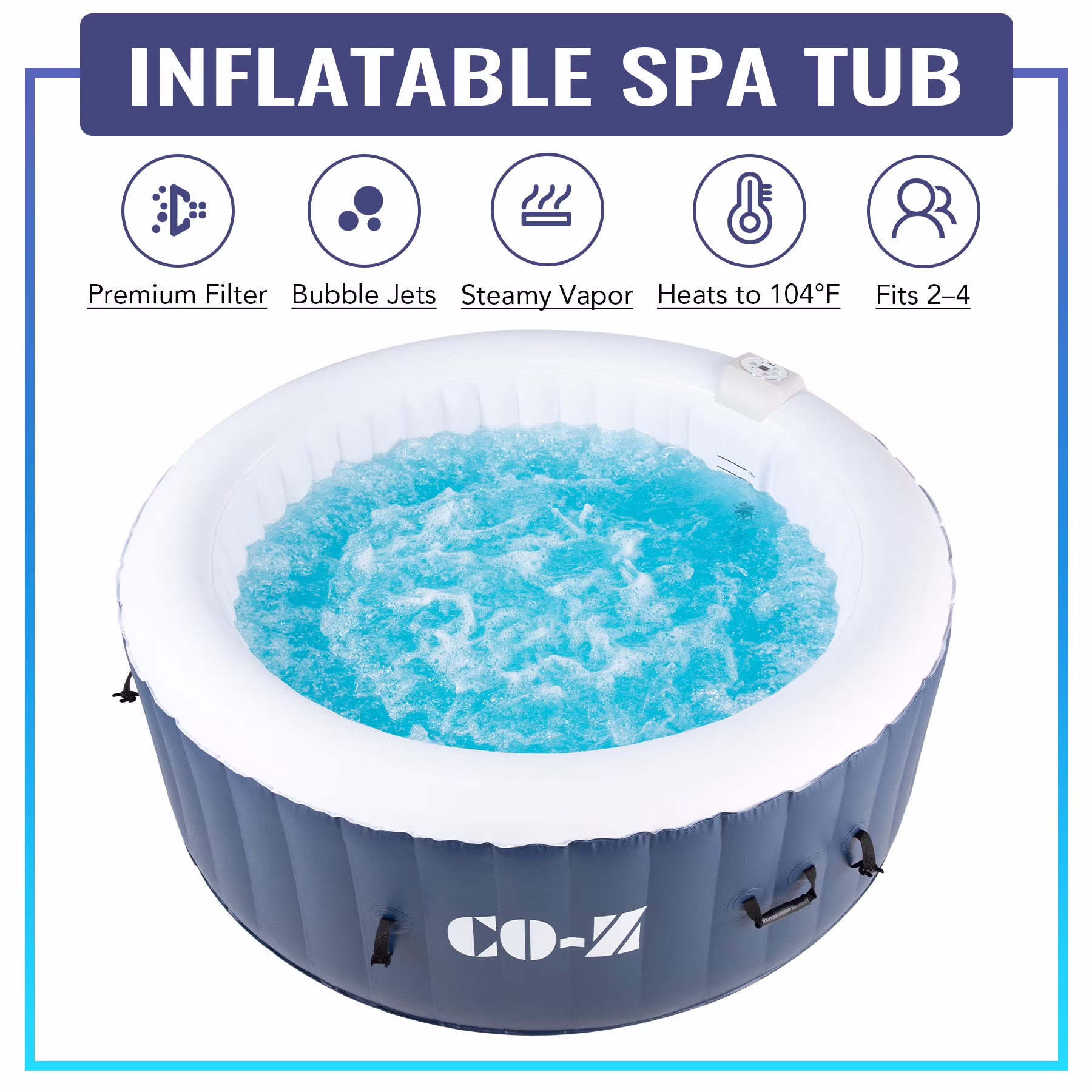CO - Z Luxury Inflatable Hot Tub, 2 - 4 Adults, PVC, 120 Jets, Blue, 49 lb