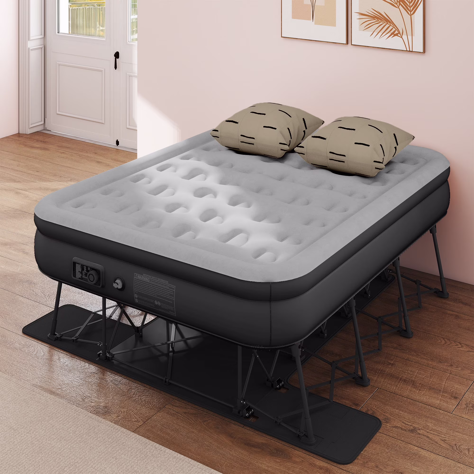 Inflatable Queen Air Mattress with Built-in Pump, Frame, Velvet Surface Portable Storage Case, Khaki(Queen/Khaki) - Image 3