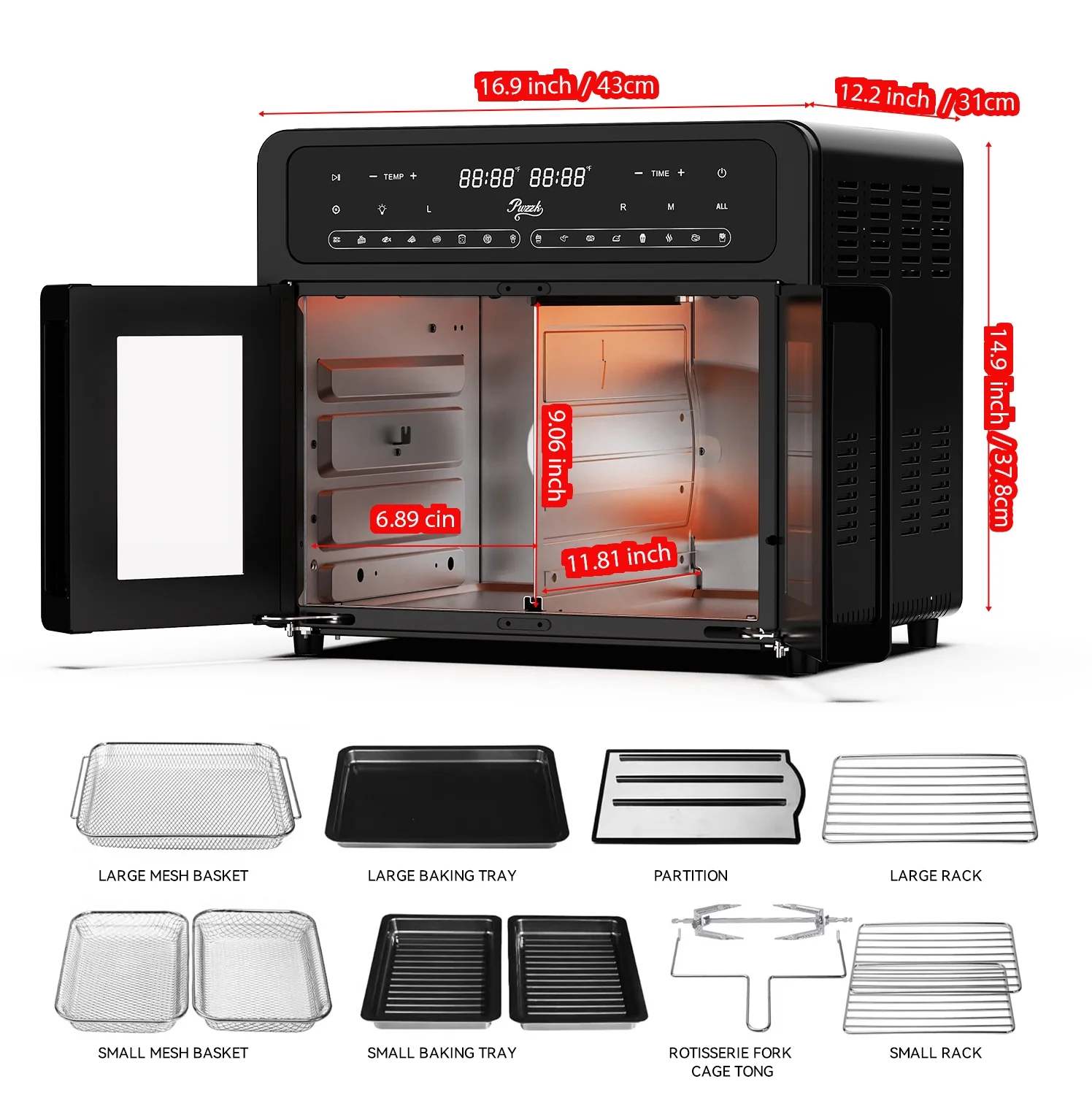 25.4QT Dual Zone Air Fryer Toaster Oven Combo, French Glass Door, XL Capacity, 100-430��F Temperature Range, 16 Preset Functions, LED Display, Dual Fan, 360�� Heat Circulation, Rotisserie, Bake - Image 3