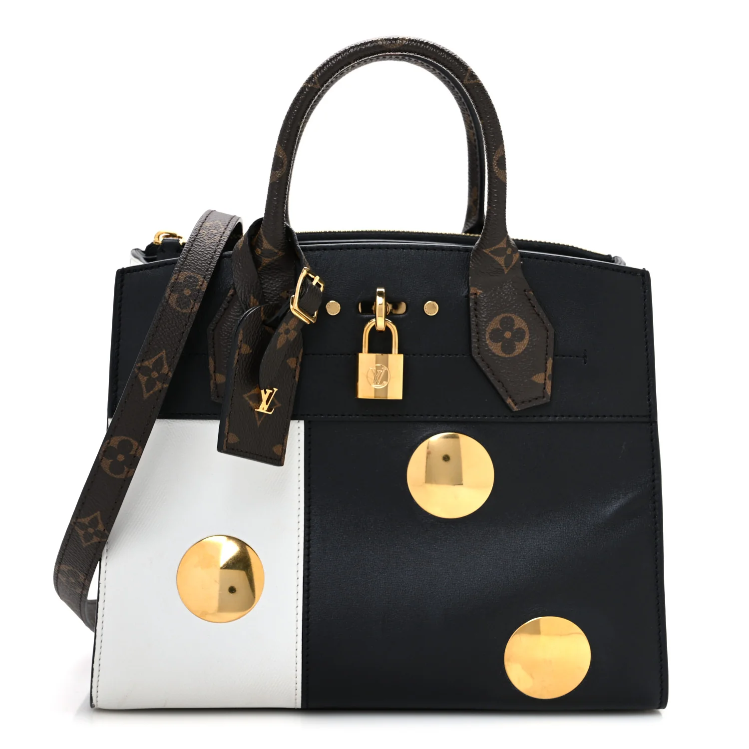 Calfskin Monogram Studded City Steamer PM Black White