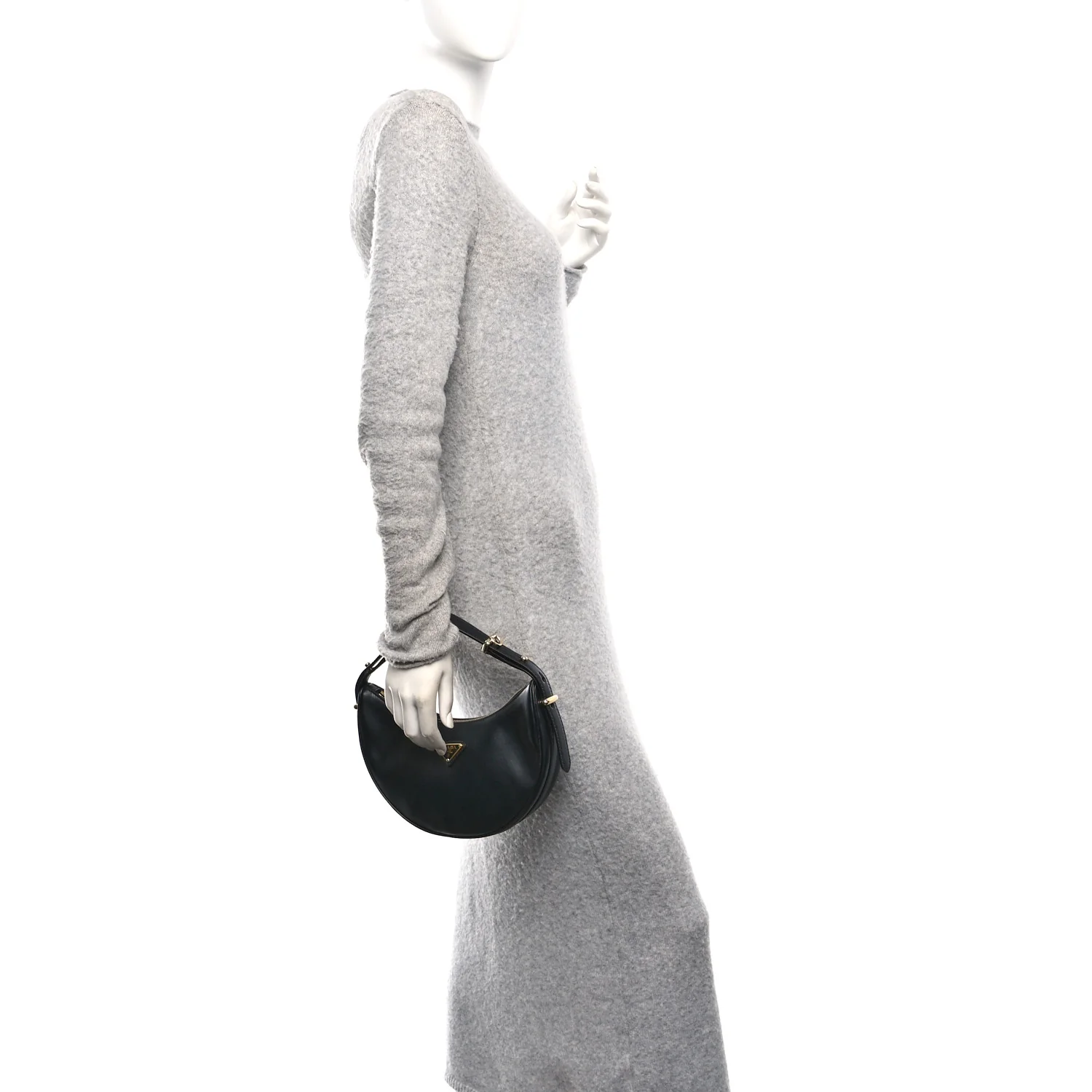 Soft Calfskin Arque Shoulder Bag Black
