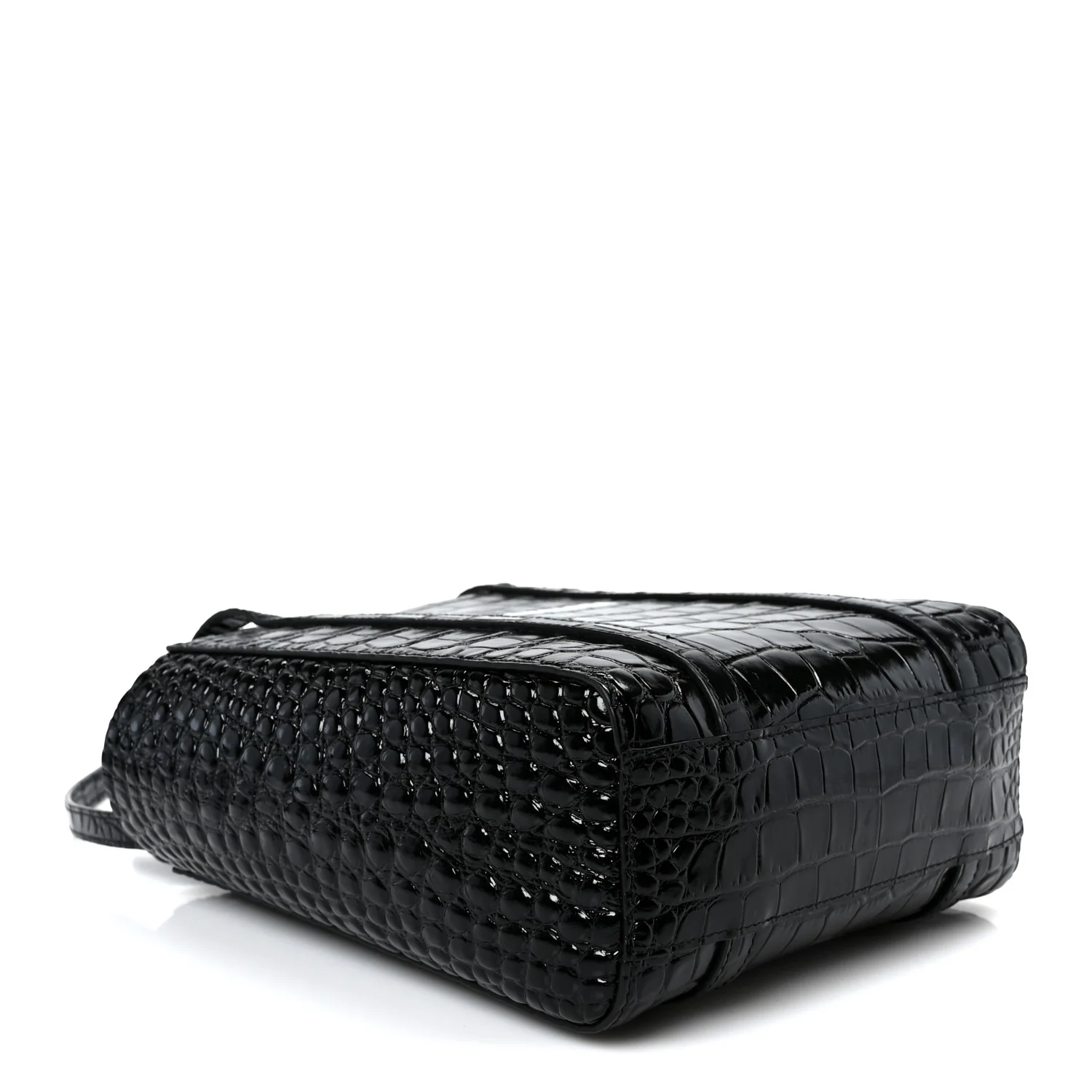 Shiny Calfskin Logo Crocodile Embossed XXS Everyday Tote  Black
