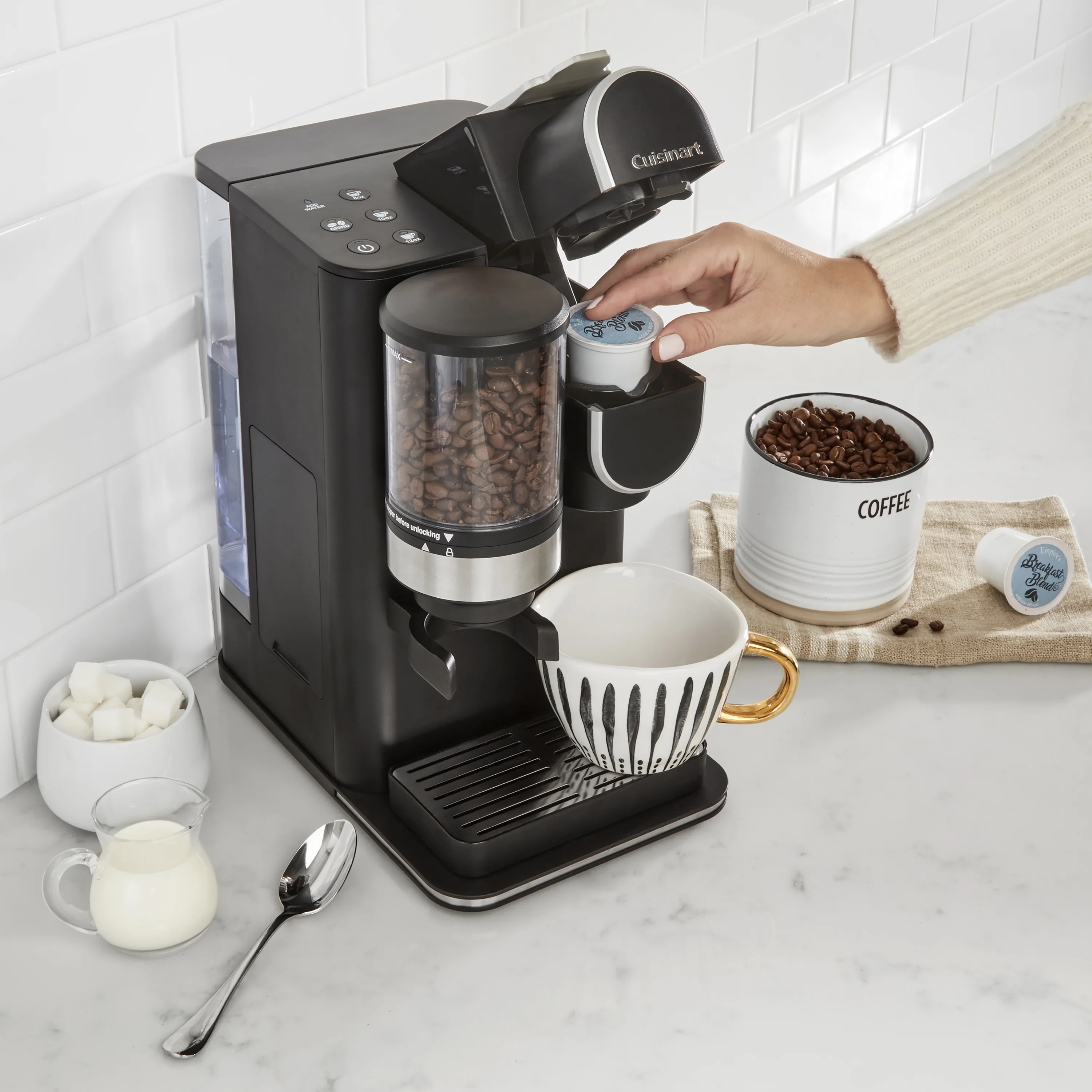 Cuisinart Grind & Brew Classic Black Single Serve Coffee Maker with Built - in Grinder