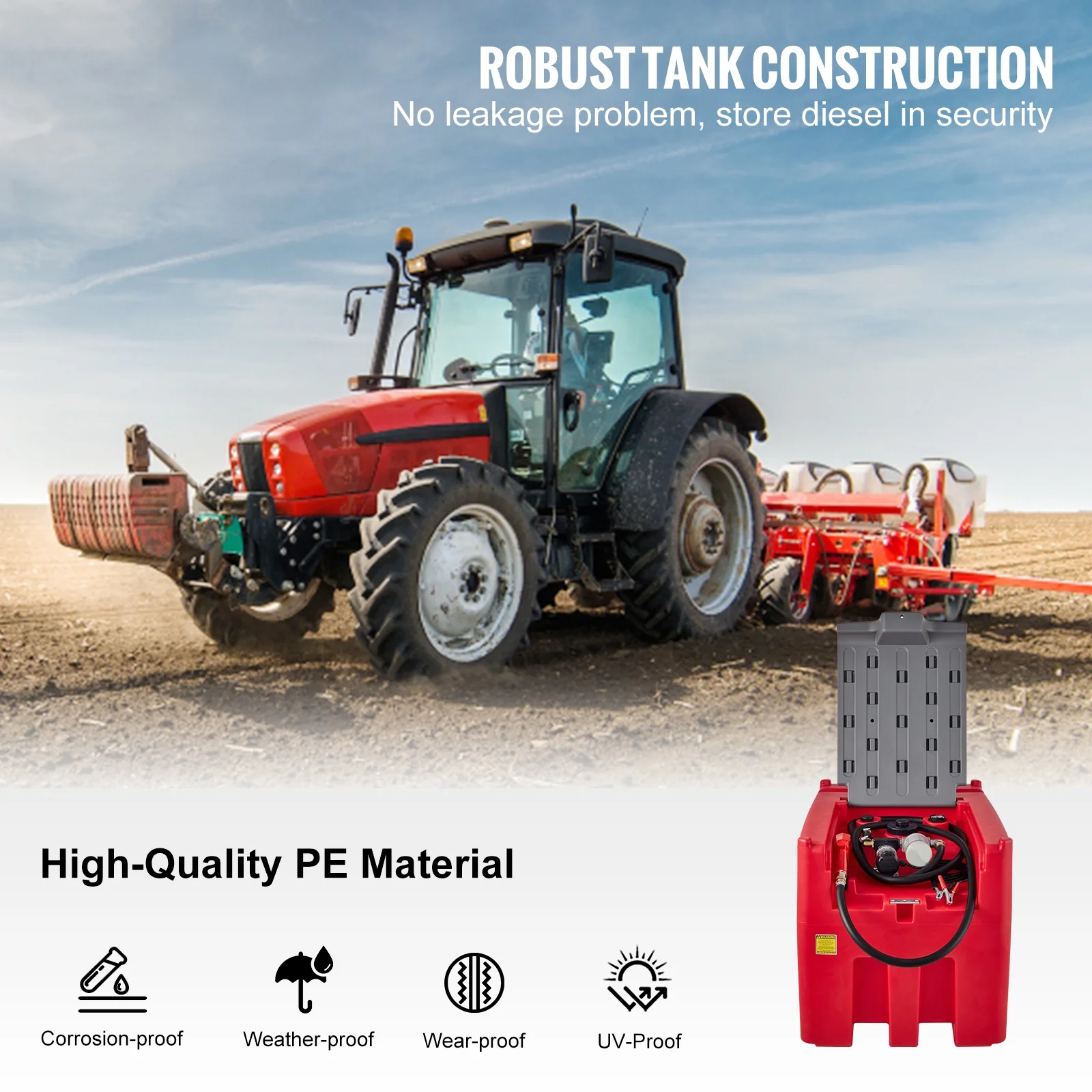 Mobile Diesel Container, 116 Gal 10 GPM Pump, 12V Electric Pump 13.1ft Hose, PE Fuel Storage for Transport, Red - Image 4
