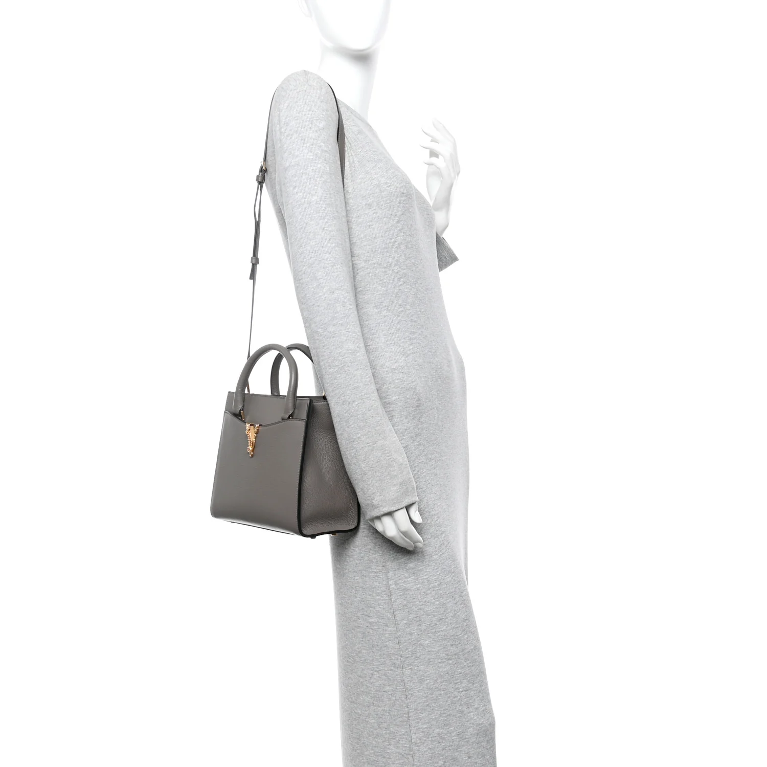 Grainy Calfskin Virtus Top Handle Tote Grey