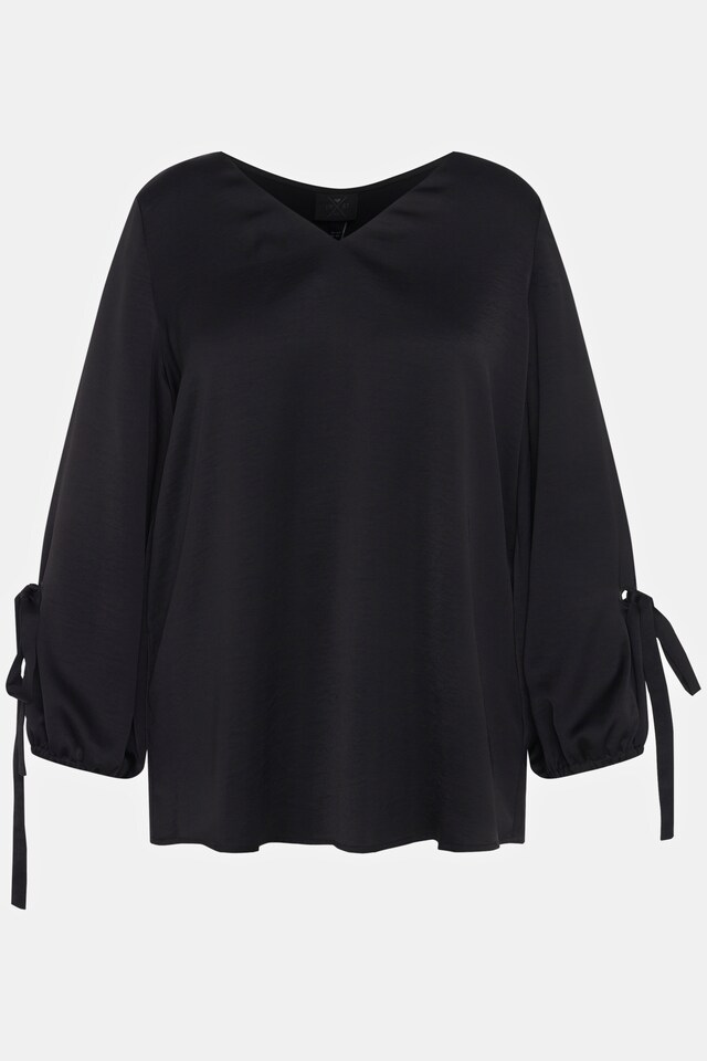 Satin Balloon Sleeve V-Neck Blouse